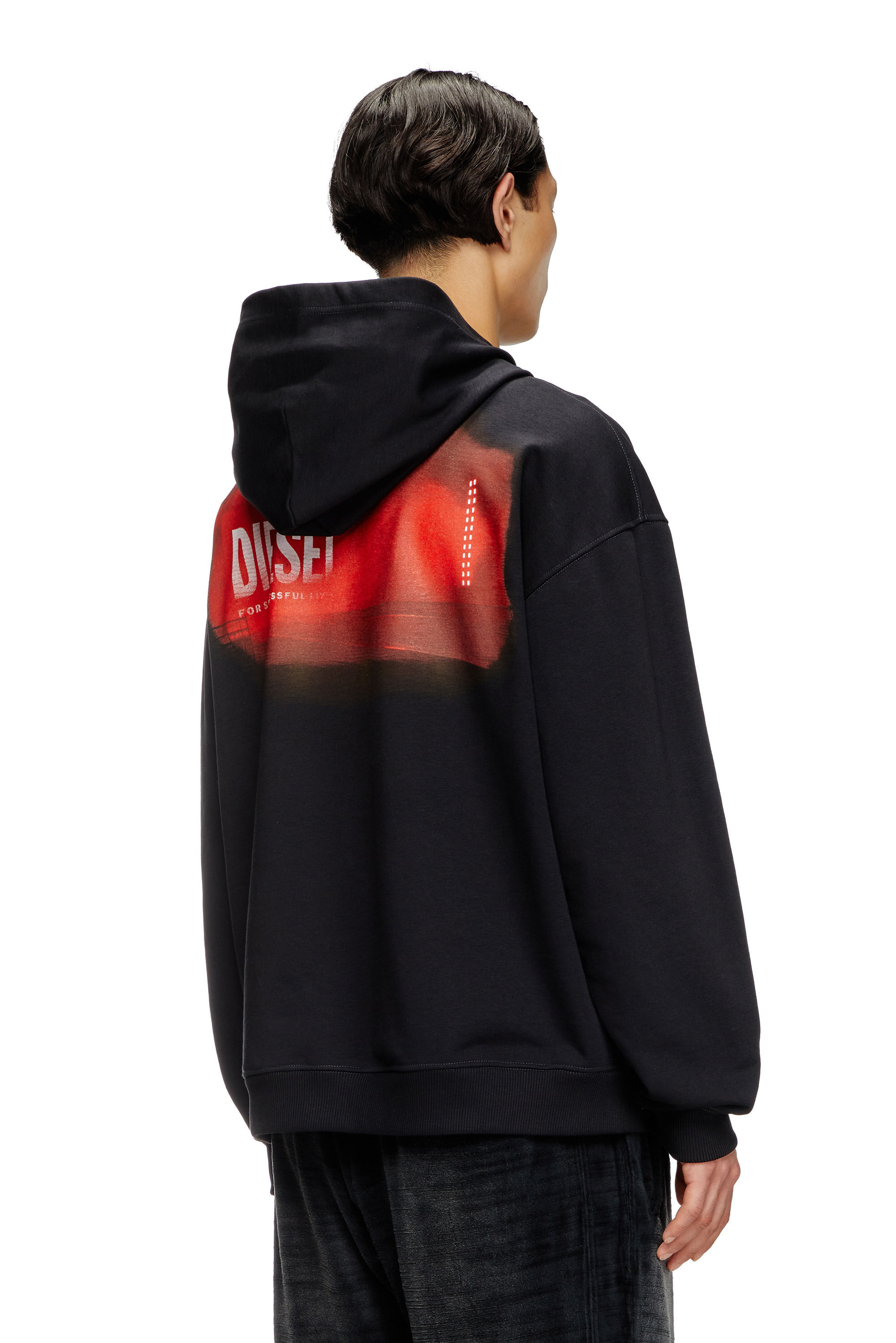 DIESEL s-boxt-hood-r11 プルオーバーパーカー ランウェイ Hoodie con stampa runway Uomo | Nero | Diesel