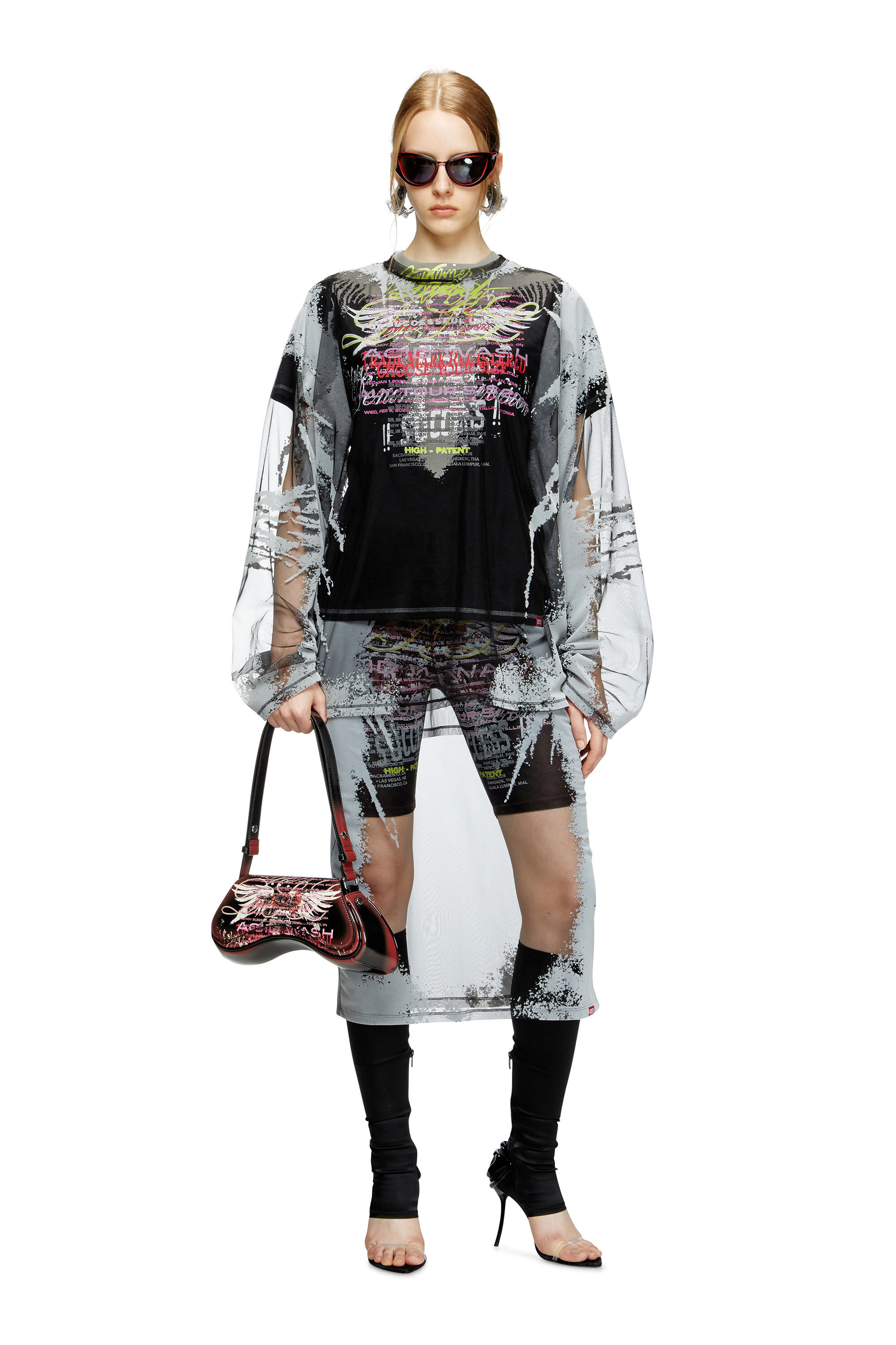 Diesel - O-LYAC, Gonna midi a strati con stampa DJ Donna in Multicolor - 1