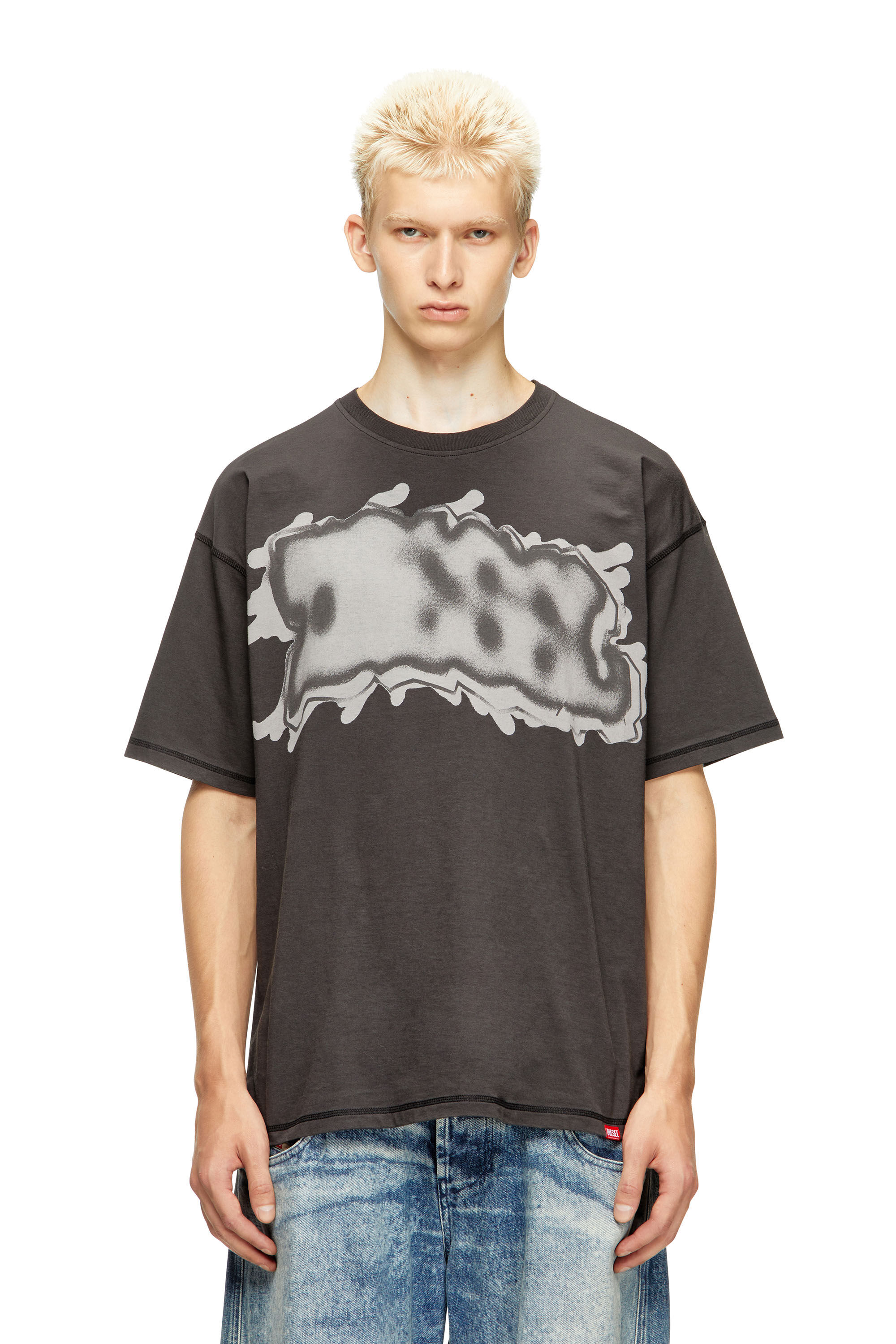 Diesel - T-LEONARD-IHBJ, T-shirt con stampa graffiti Uomo in Grigio - 3