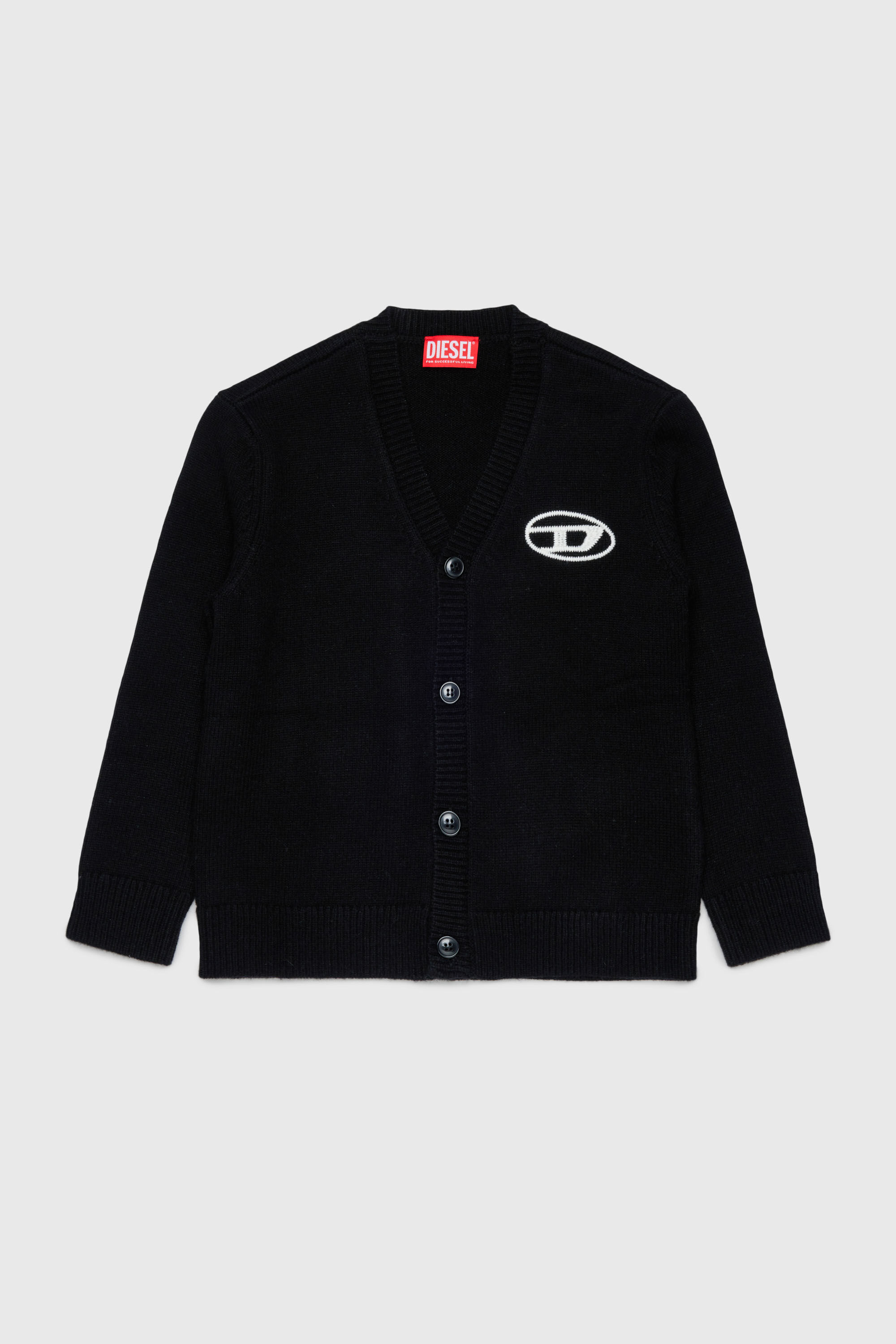 Diesel - KLABO CARDIGAN OVER, Cardigan in cachemire con logo Oval D Uomo in Nero - 1