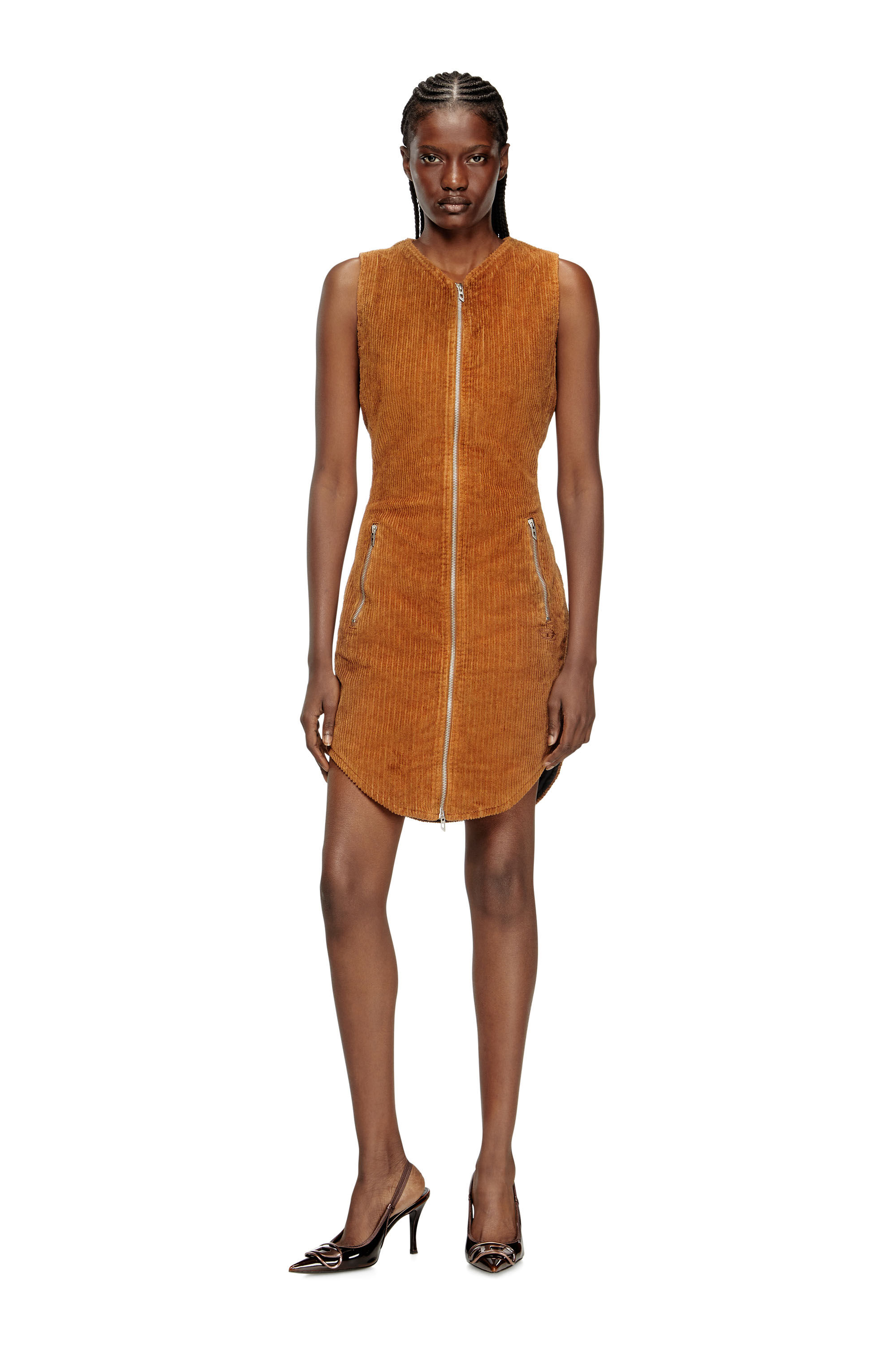 Diesel - D-ENEA, Mini abito in cotone con zip frontale Donna in Marrone - 3