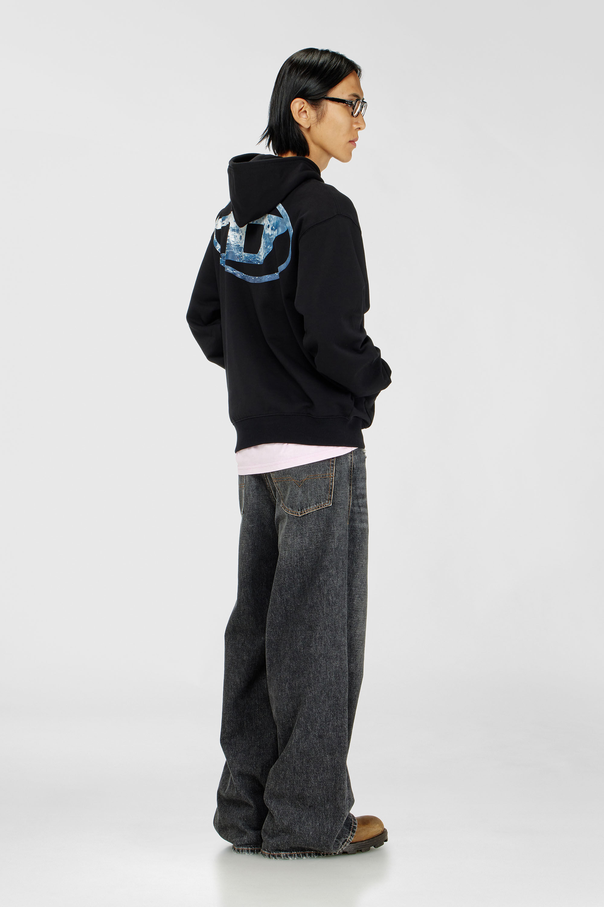 Diesel - S-LUK-H-MOON-T92, Felpa con cappuccio con logo Oval D Uomo in Nero - 1