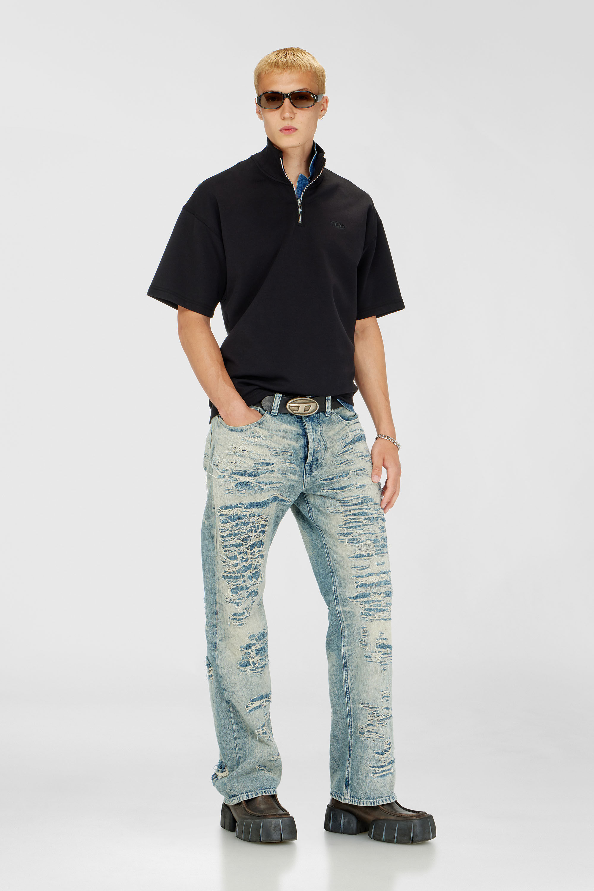 Diesel - S-CUBY, Felpa a manica corta con zip in scuba leggero Uomo in Nero - 1