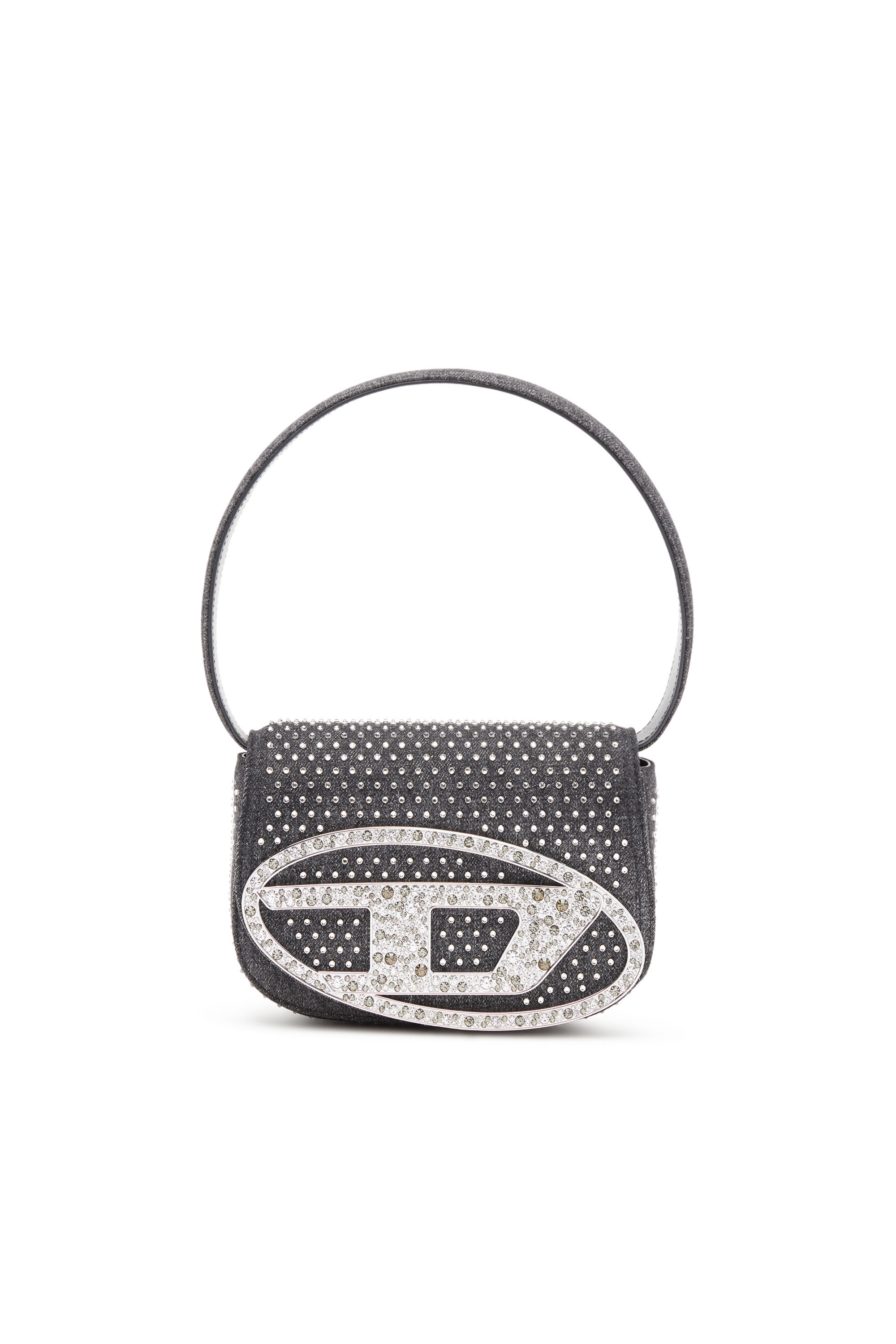 1DR Iconica borsa a spalla in denim e cristalli Donna Nero Diesel