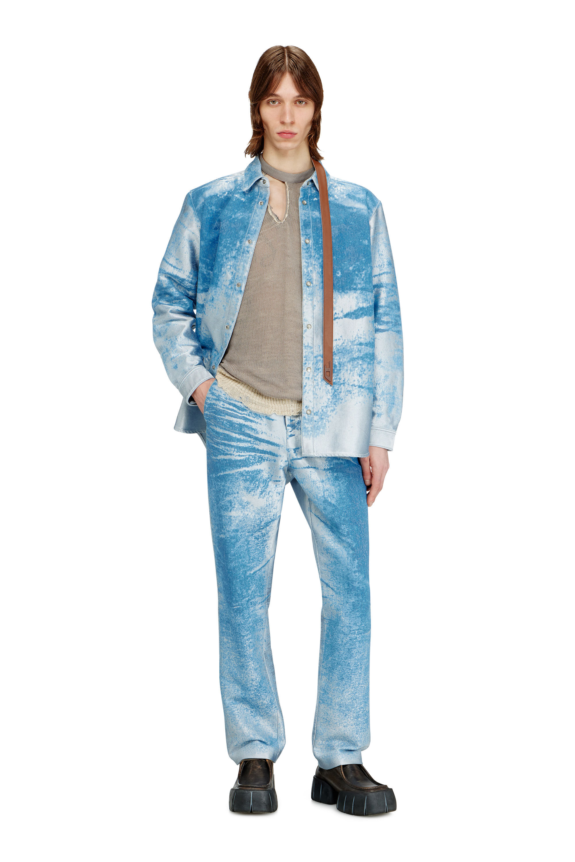 Diesel - D-KELMAR-FSI, Camicia in satin denim colorato Uomo in Blu - 1