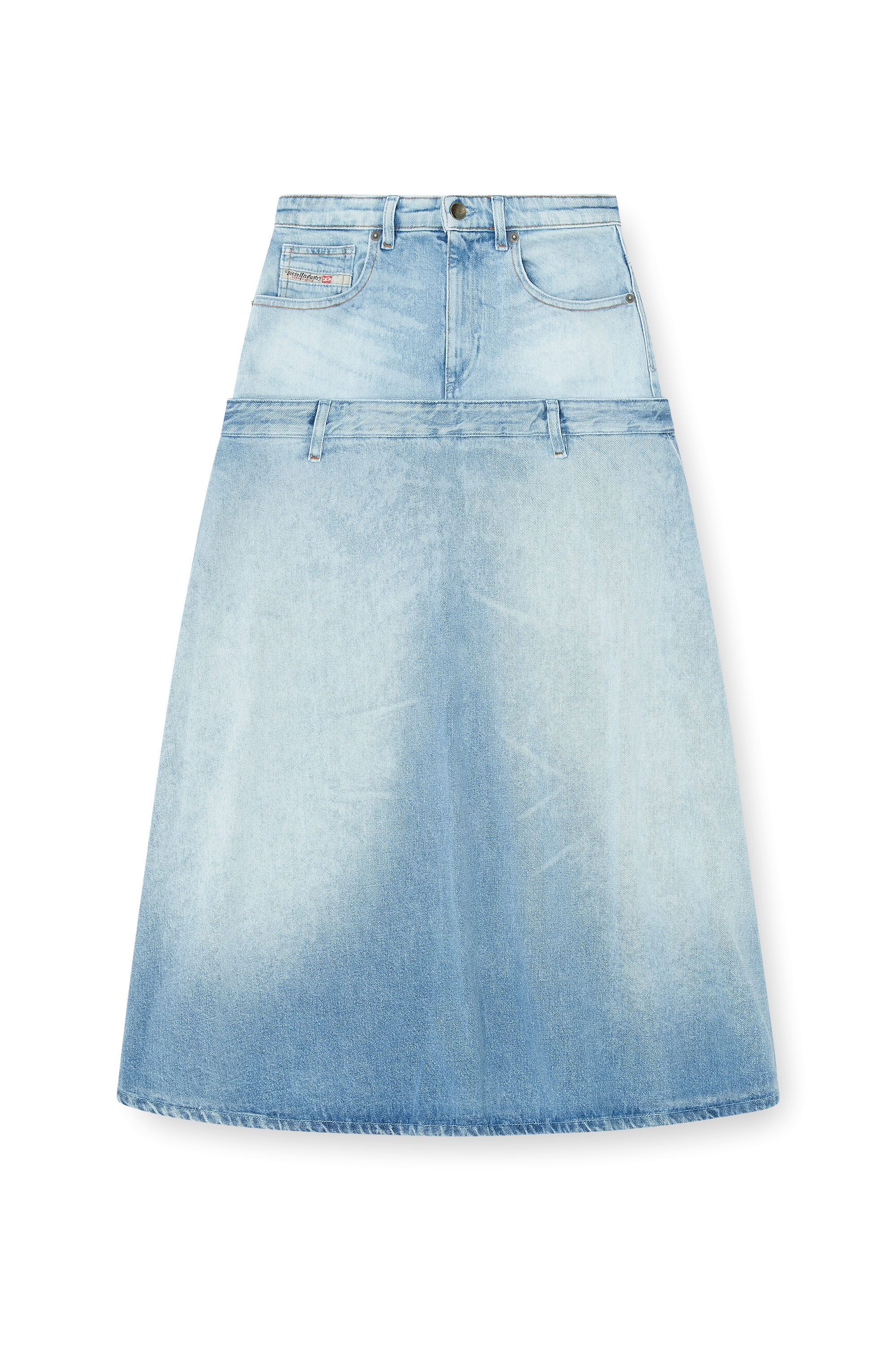 Diesel - DE-VORYA-S, Gonna in denim con design a strati Donna in Blu - 2
