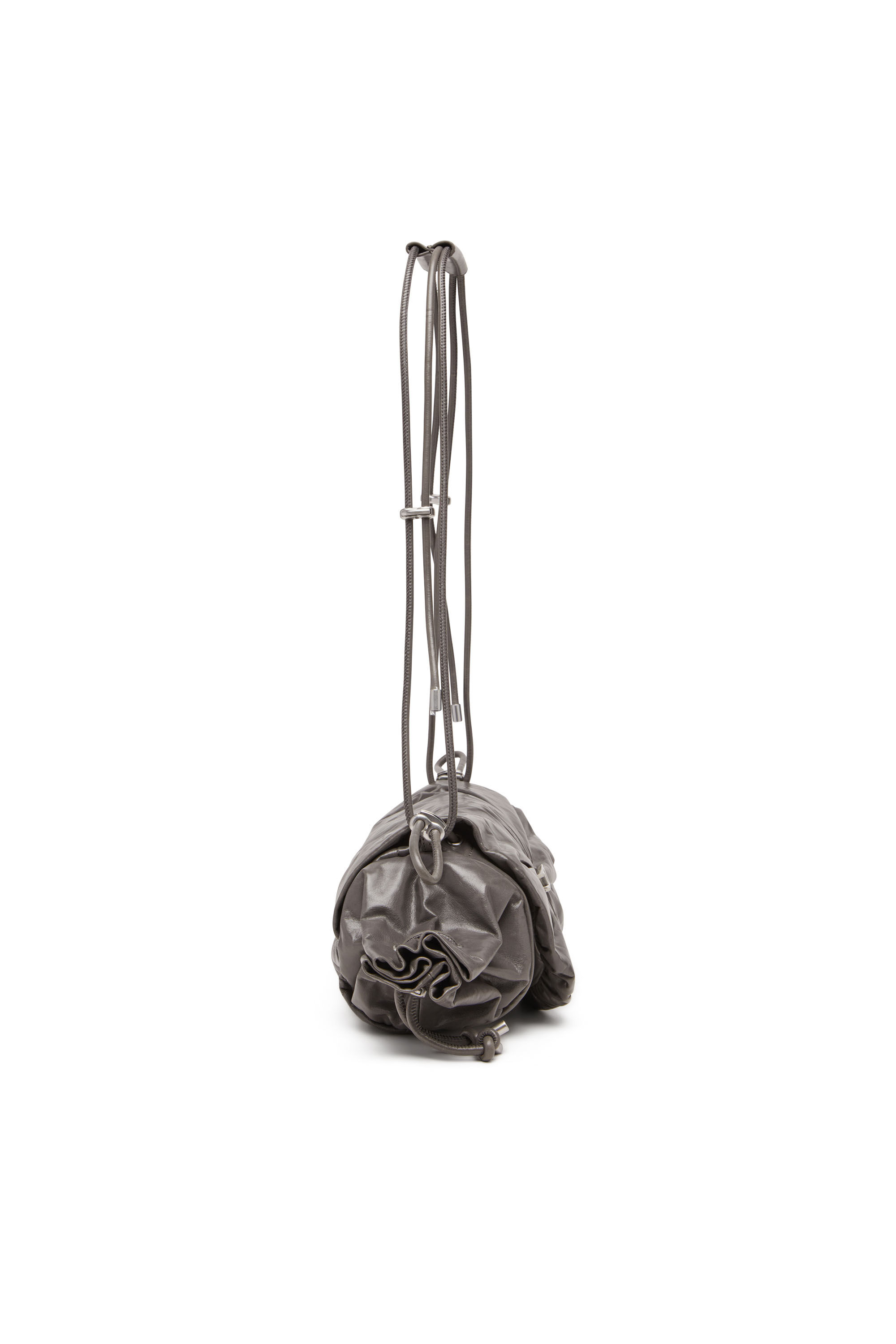 Diesel - SCRUNCH-D SHOULDER M, Scrunch-D M-Borsa a spalla in pelle lucida Donna in Grigio - 4