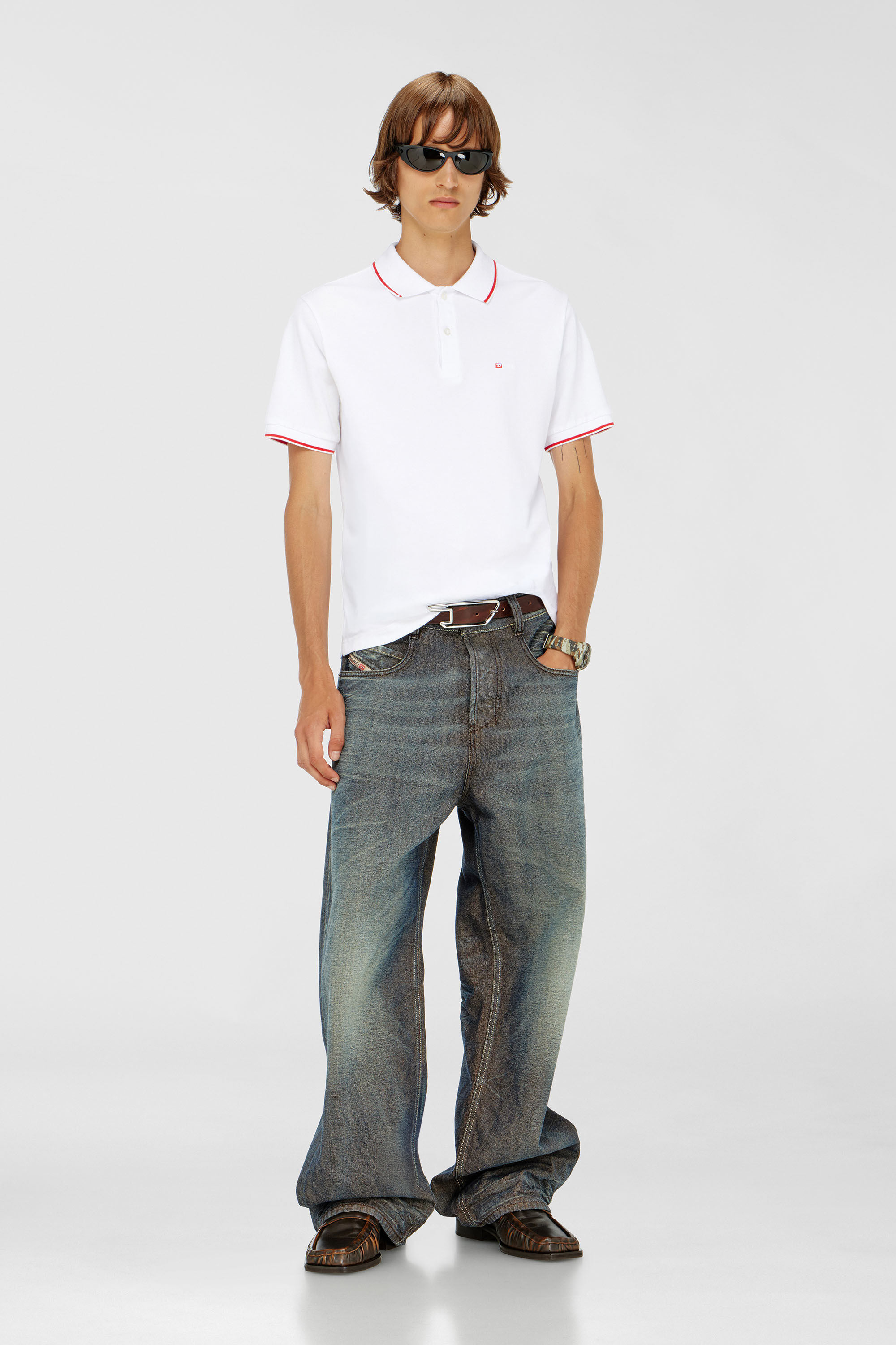 Diesel - T-FERRY-MICRODIV, Man's Polo shirt with micro Diesel embroidery in White - 1