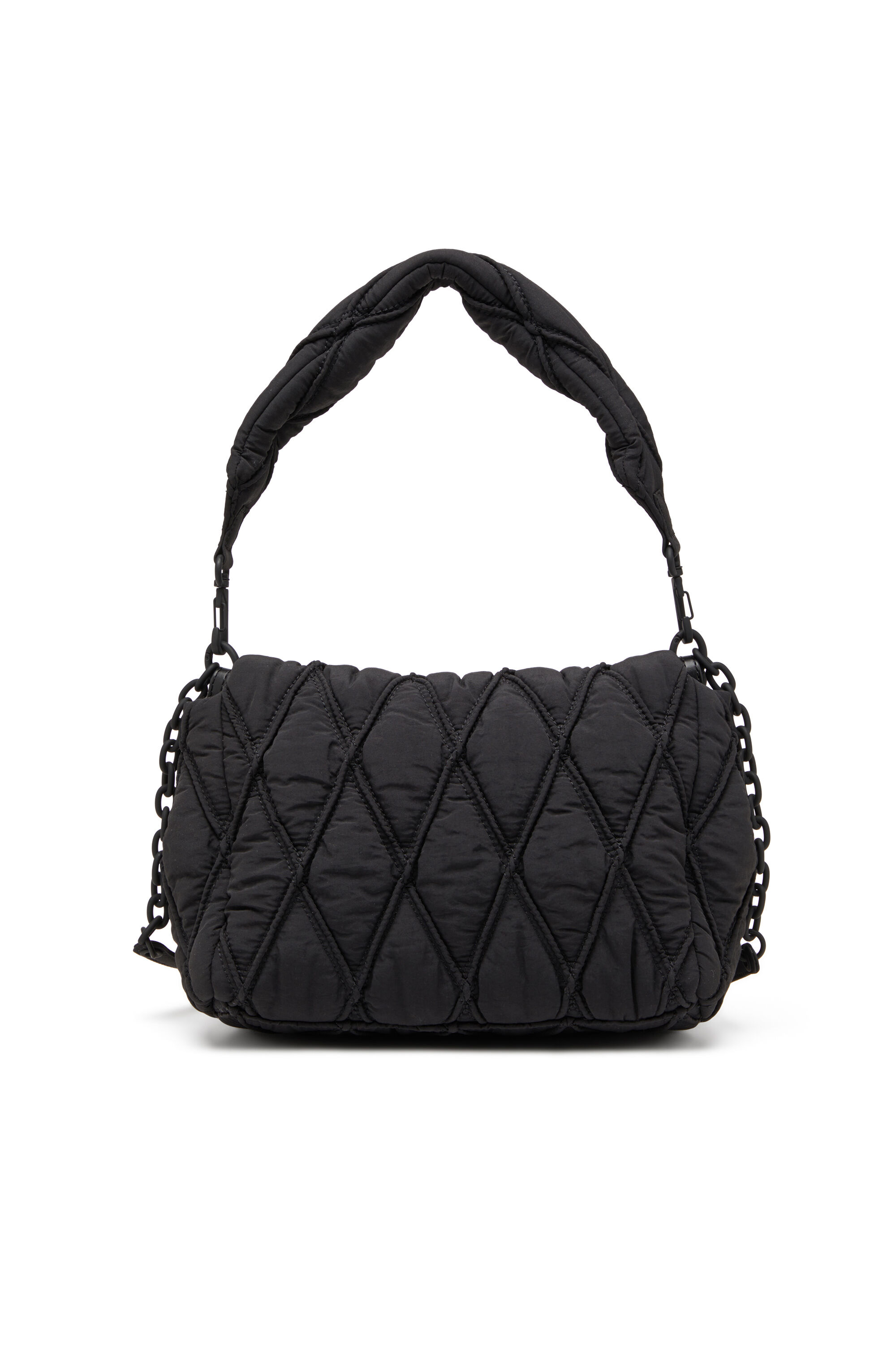 Women s Charm D M Shoulder bag in quilted nylon Black Diesel
