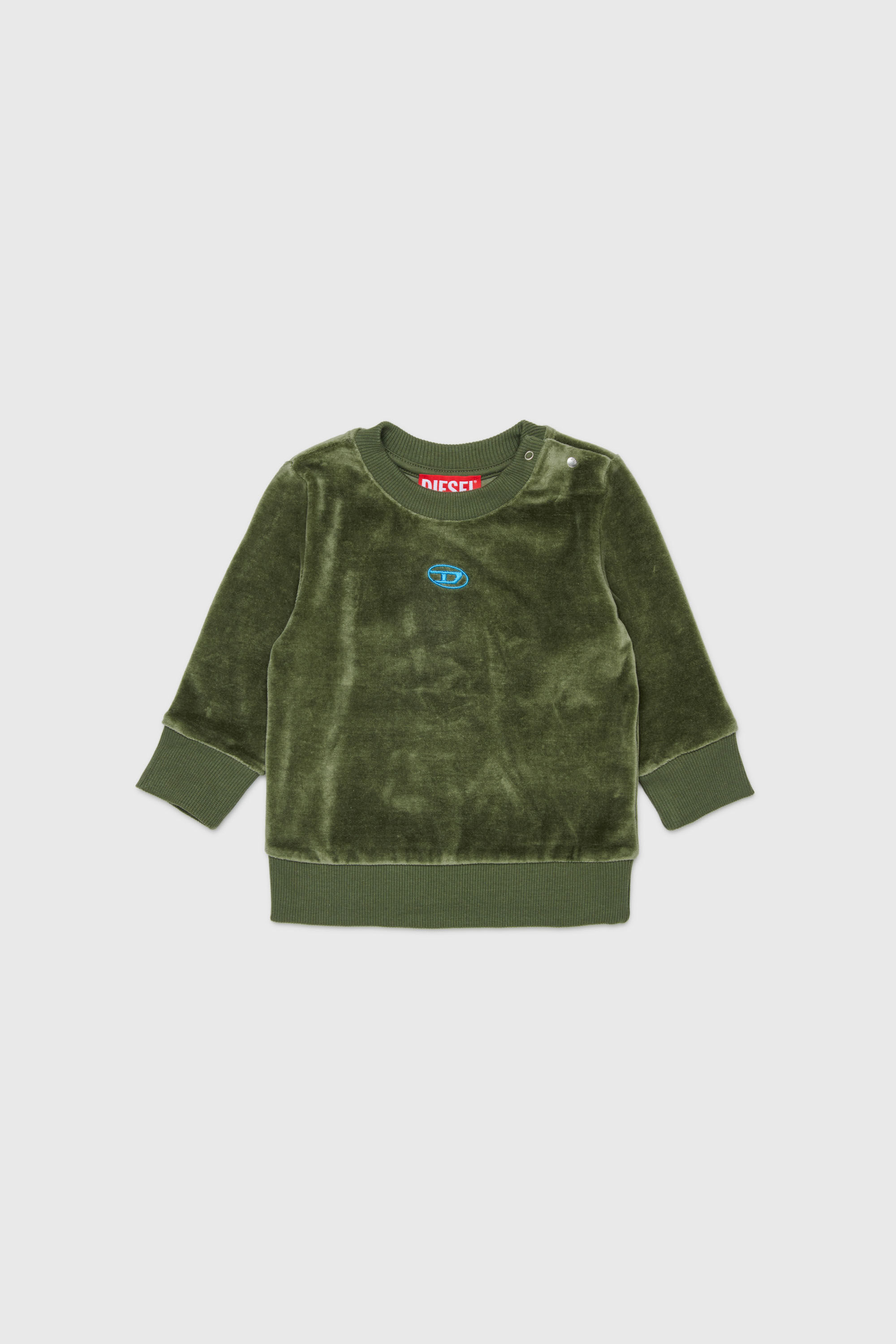 Diesel - SHENIB, Felpa in velluto con ricamo Oval D Uomo in Verde - 1