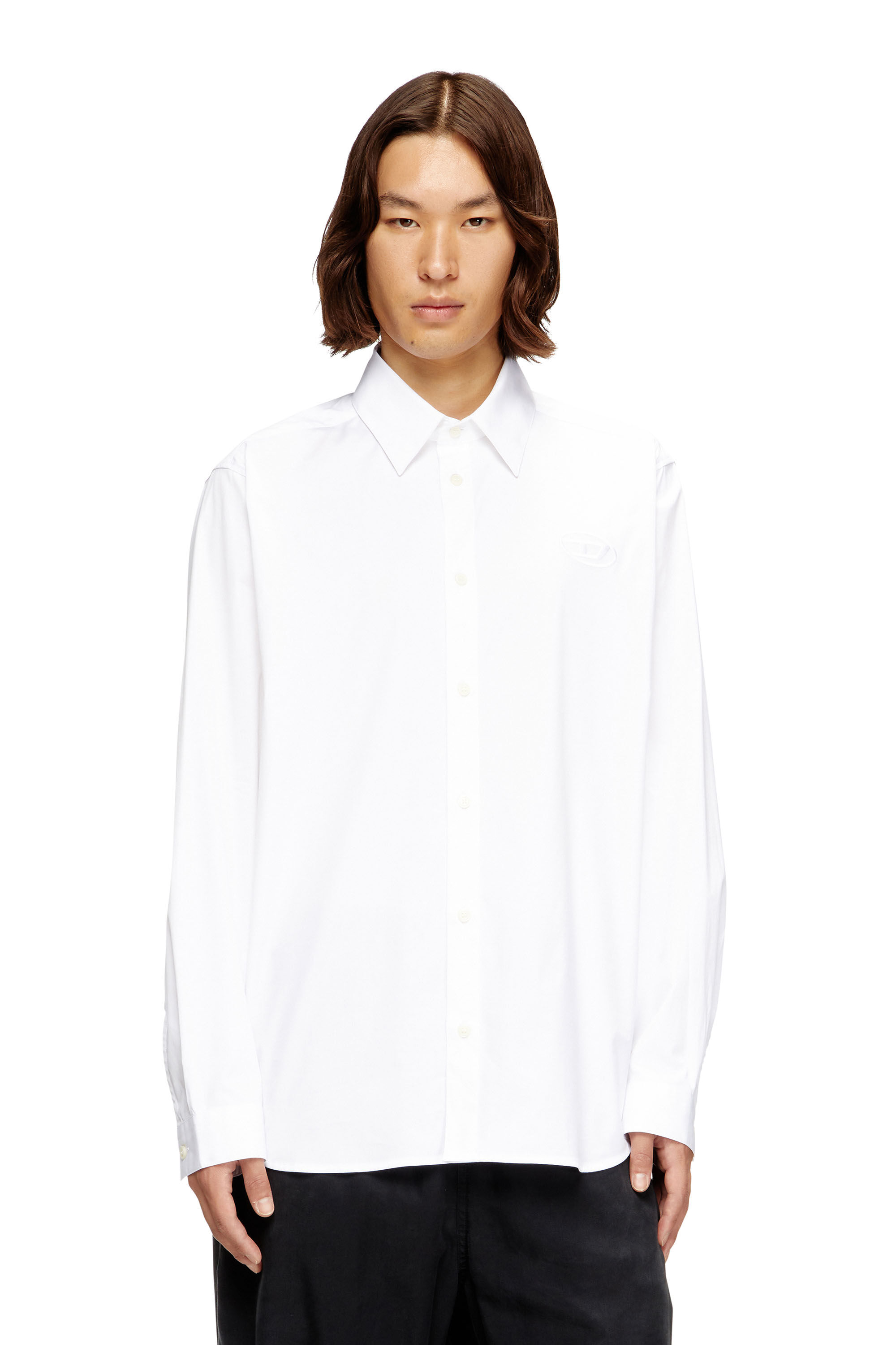 Diesel - S-SIMPLY-GSBH, Camicia in popeline elasticizzato con ricamo Uomo in Bianco - 3