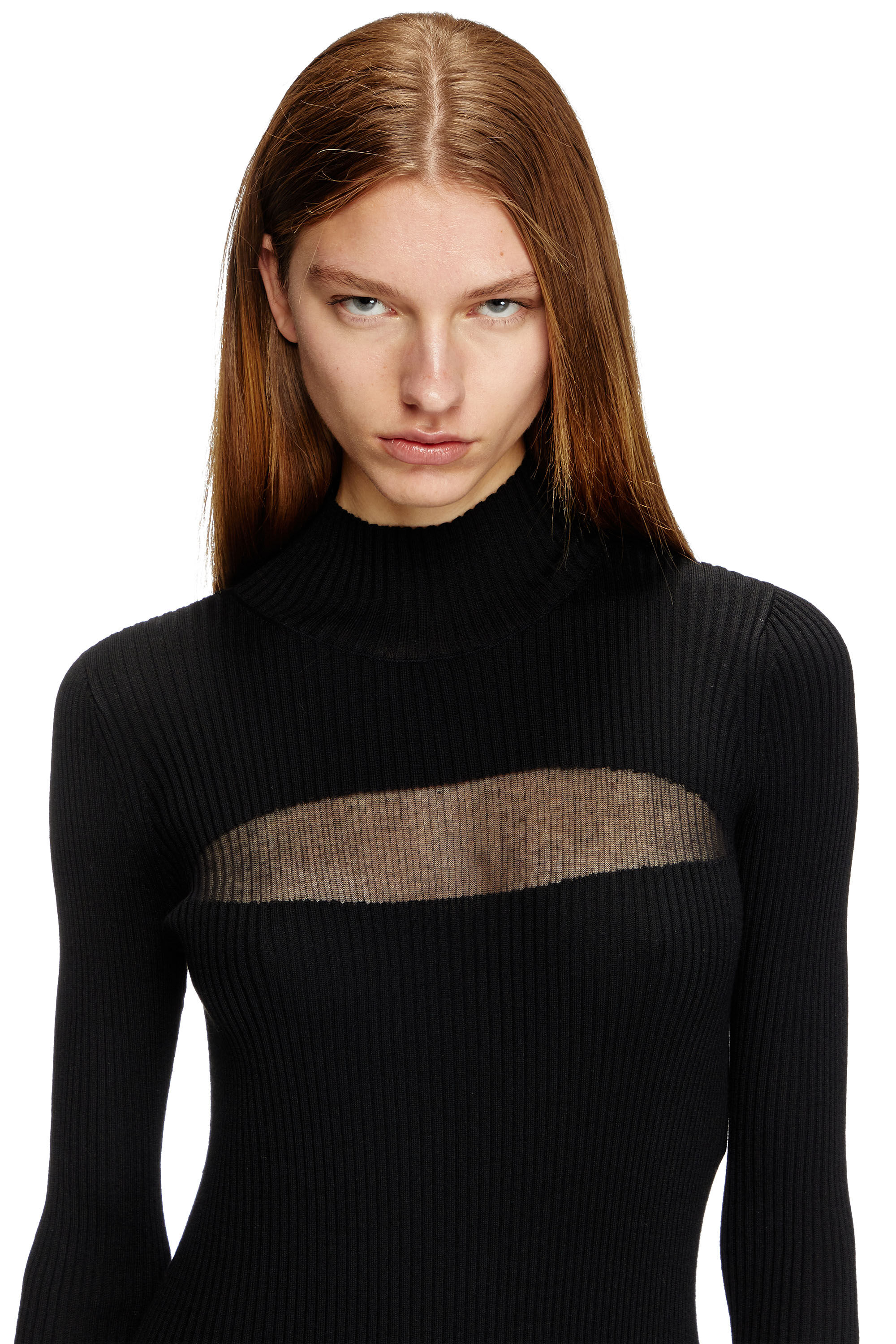 Diesel - M-SLINT, Abito midi a coste con pannelli trasparenti Donna in Nero - 5
