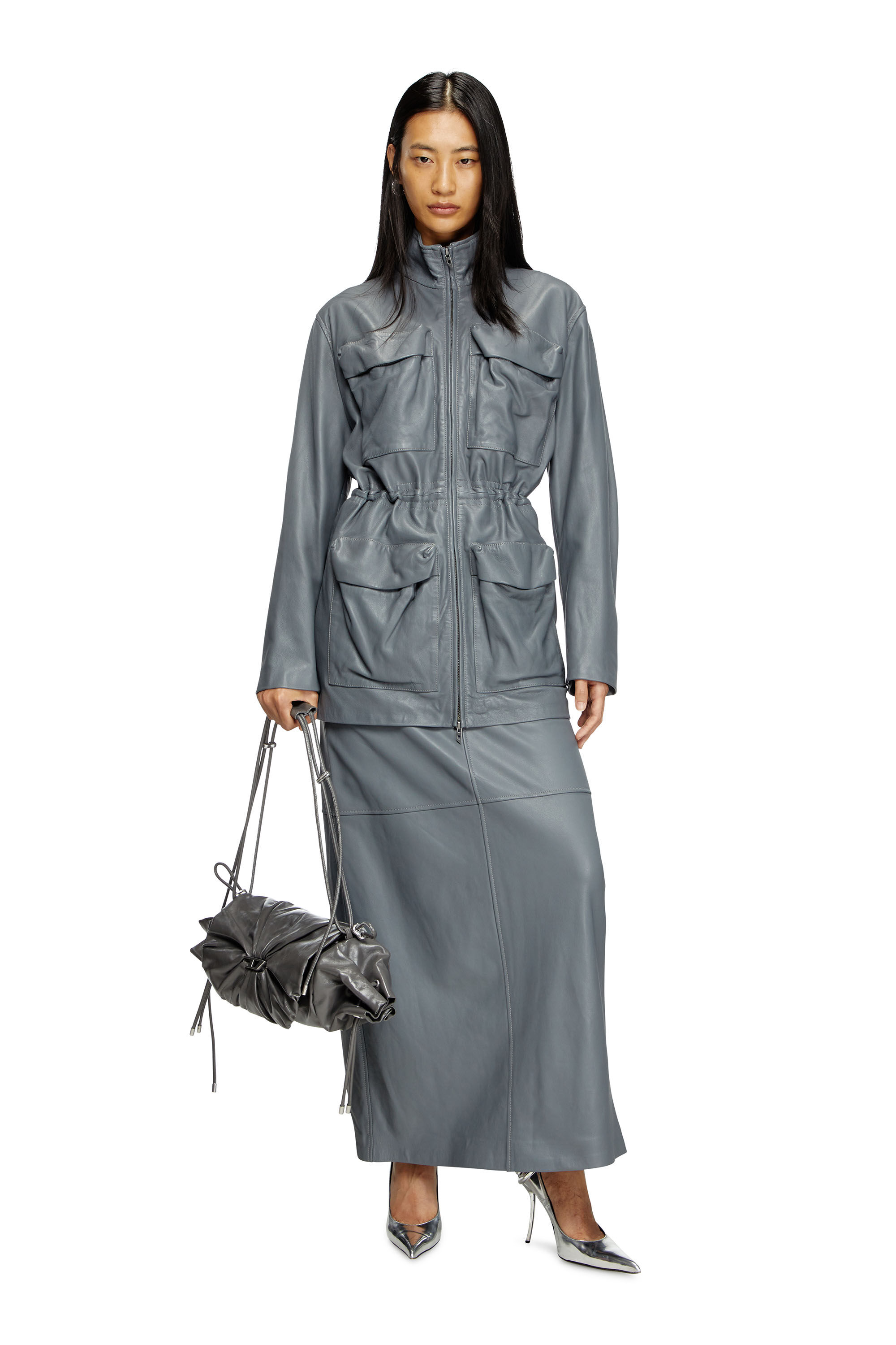 Diesel - L-WEN, Field jacket in pelle Donna in Grigio - 1