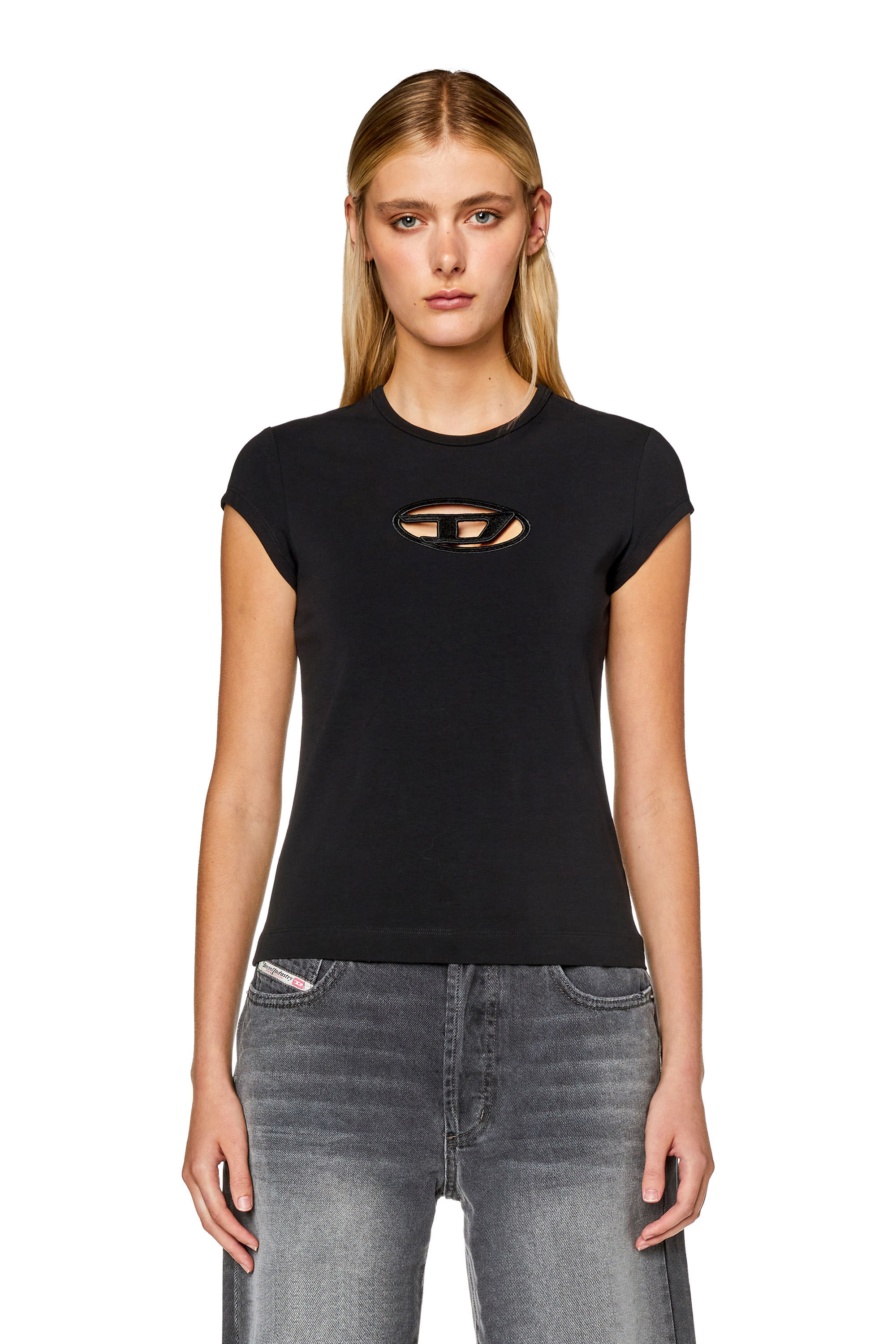 T ANGIE Donna T shirt in cotone con logo D cut out Diesel