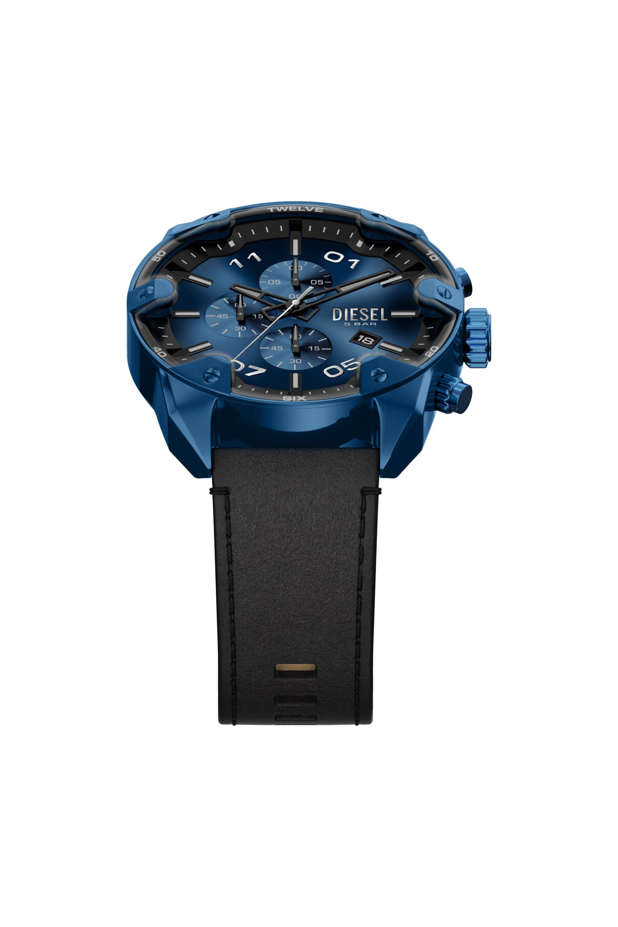 Men's Spiked Chronograph Black Leather Watch | Multicolor | Diesel