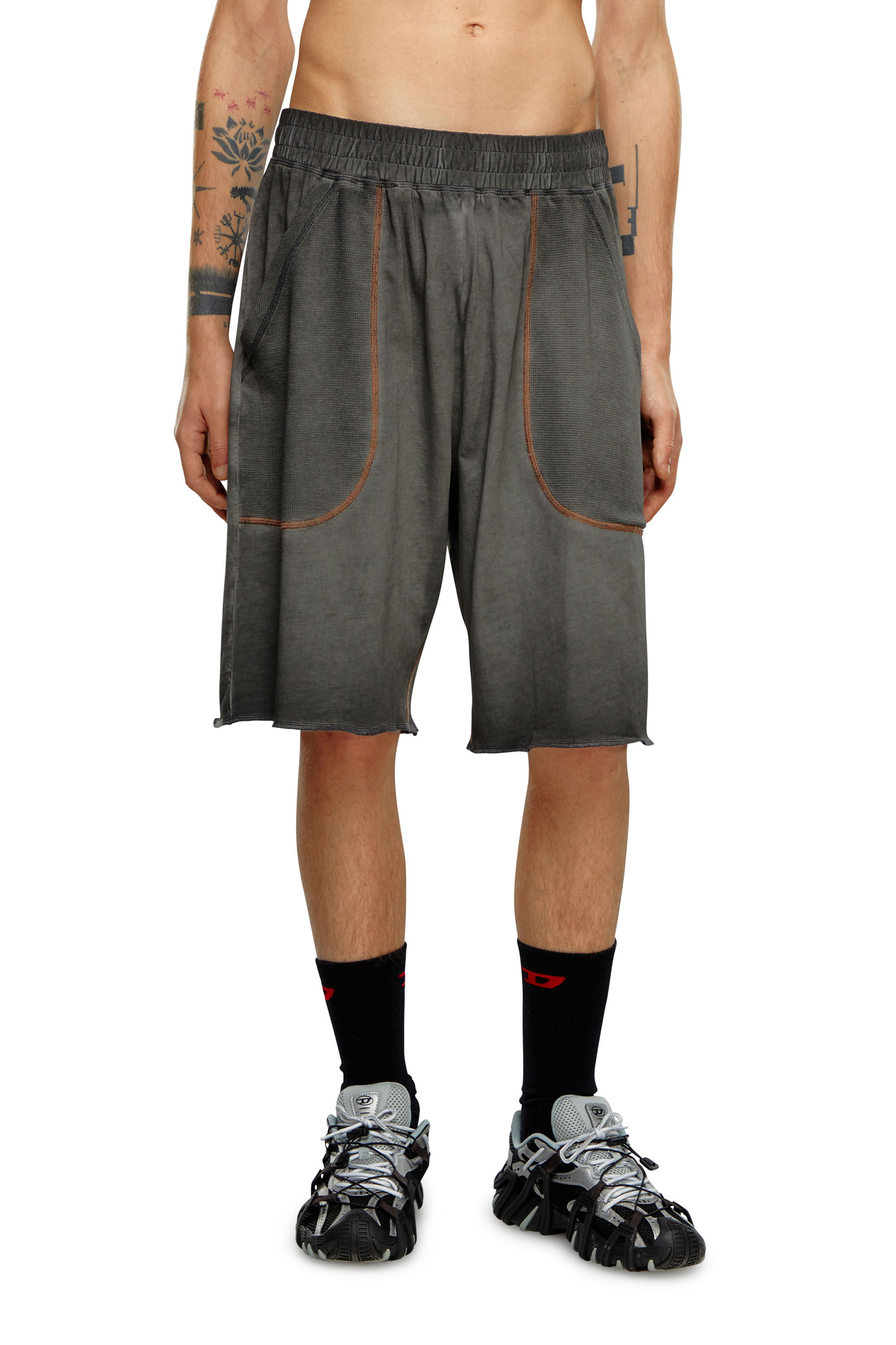 Diesel - P-BASK, Man Sweat shorts with waffle-knit details in Black - Image 3