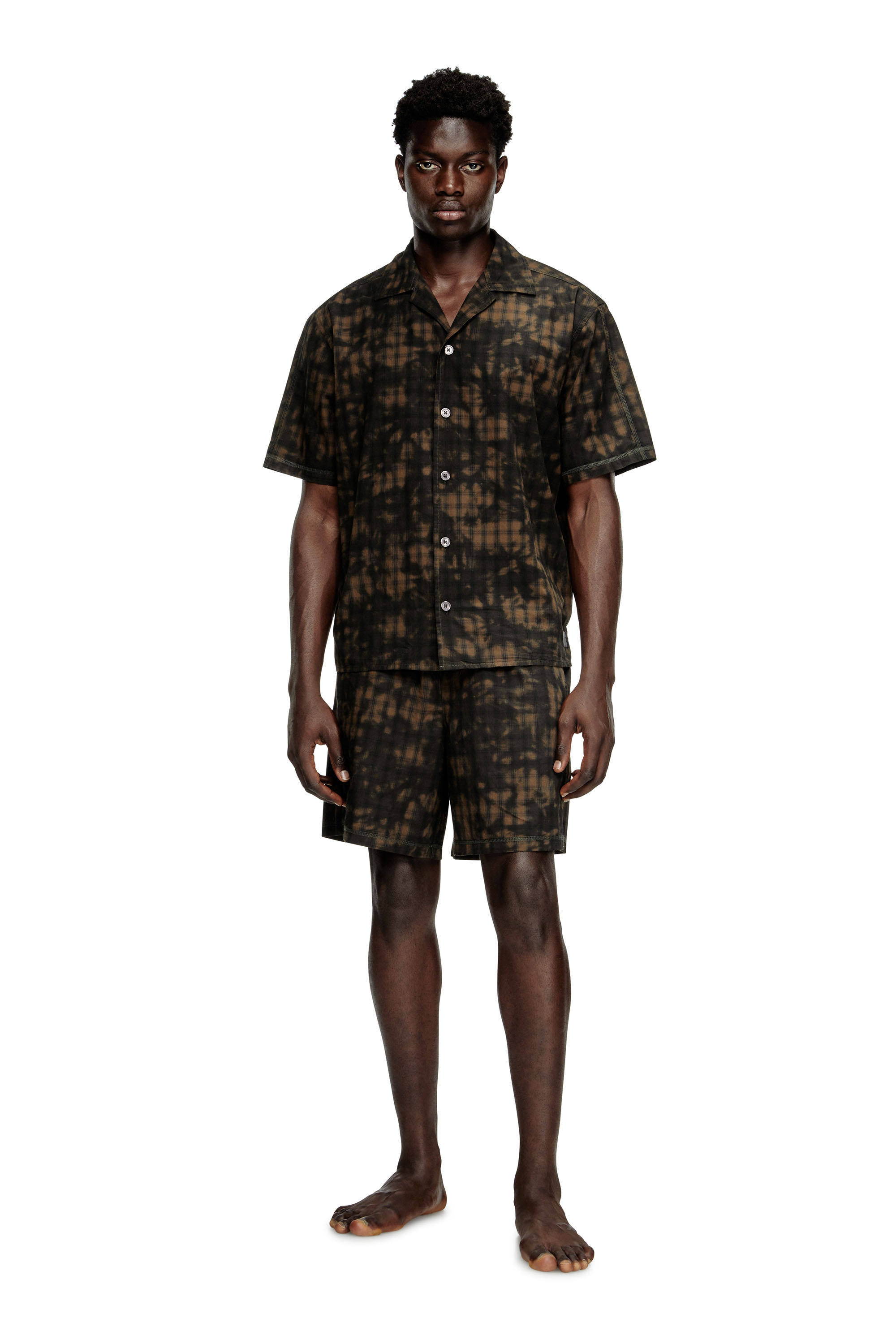 Diesel - SET-HORIEN-UTLT, Pigiama corto con in cotone check sfumato Uomo in Verde - 3