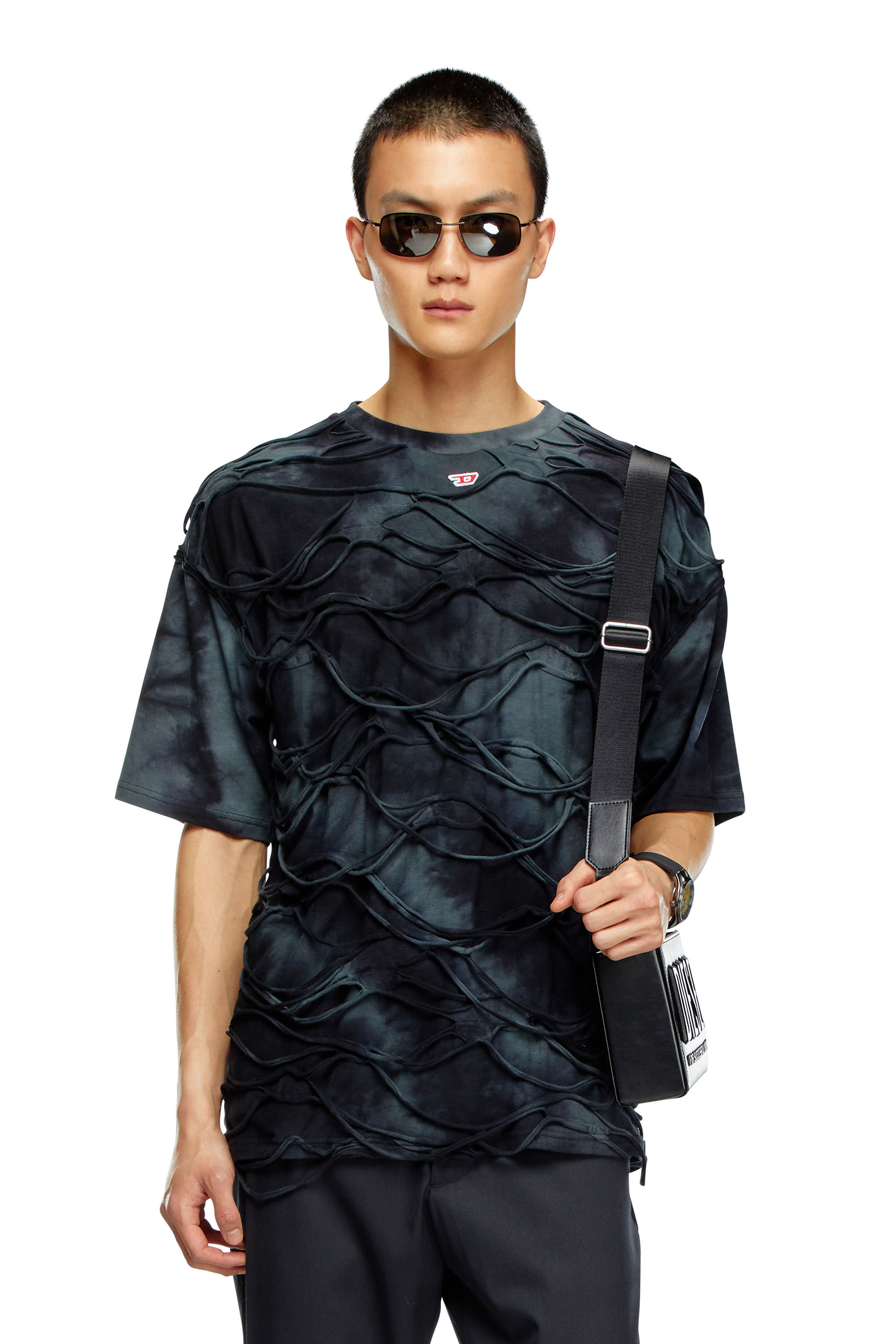 Diesel - T-BOXKET, Uomo T-shirt tie-dye con fili fluttuanti in Nero - Image 3