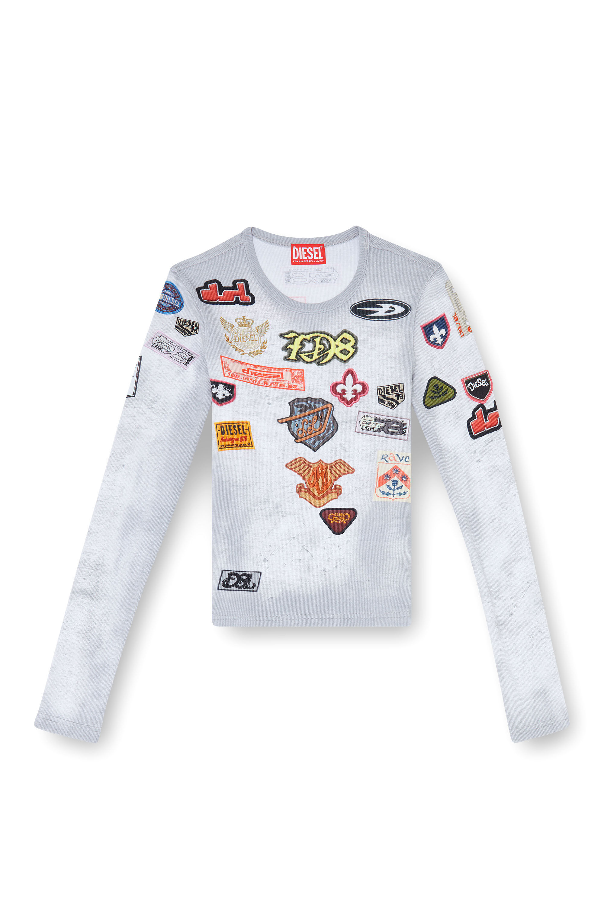 Diesel - T-ELE-LONGSLEEVE, Top in jersey a costine con stampa patch all-over Donna in ToBeDefined - 2