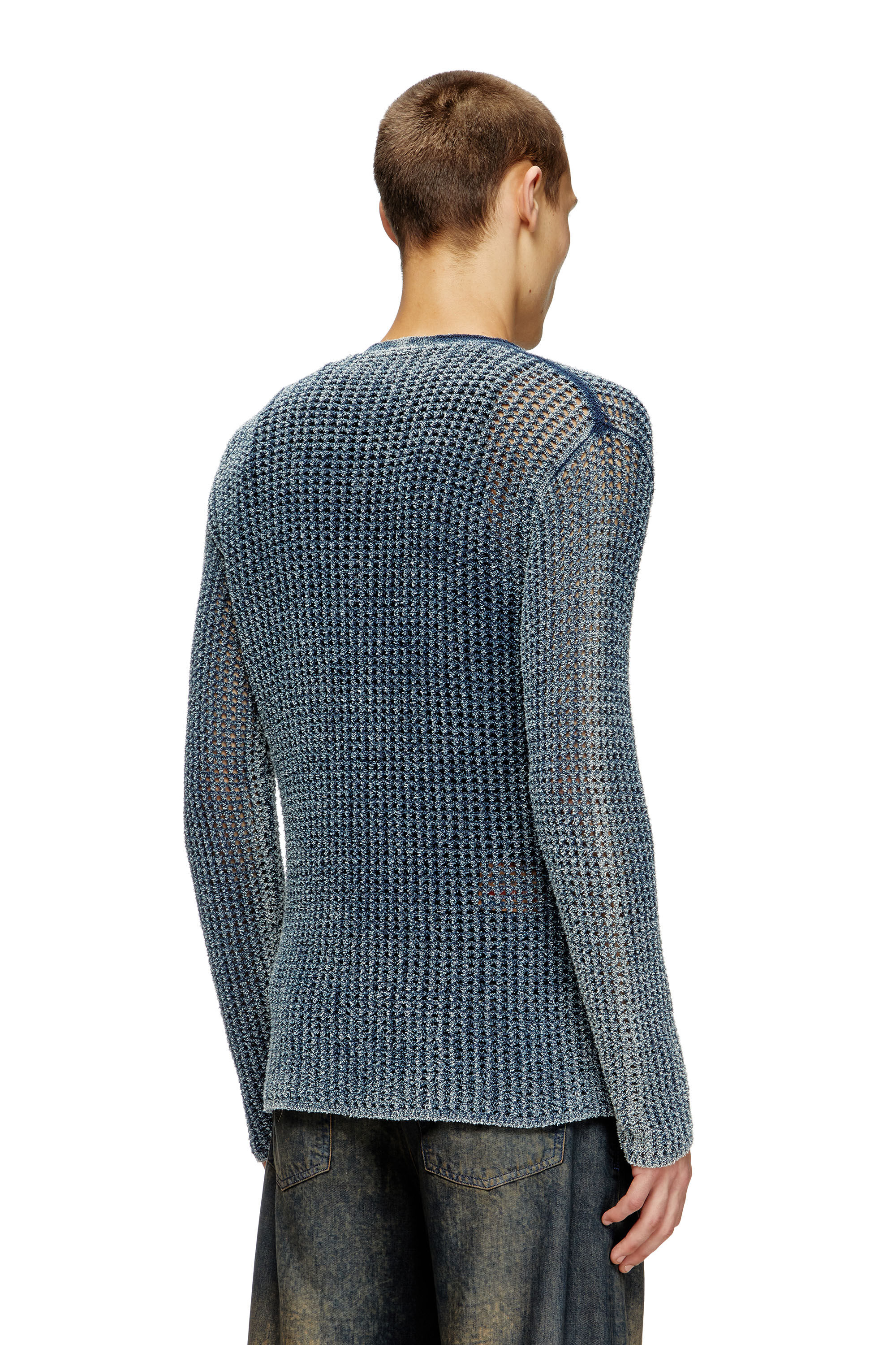 Diesel - K-REDRAM, Cardigan traforato in filato denim Uomo in Blu - 4