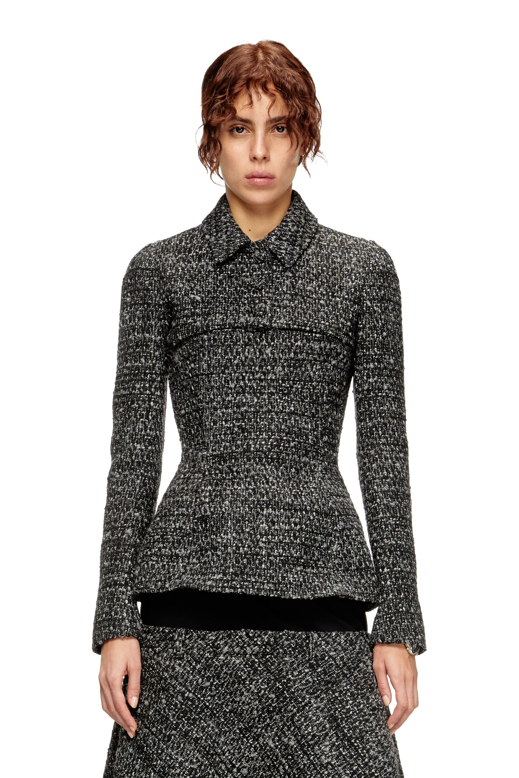 Diesel - G-ANNE, Giacca bouclé con orlo ultra-crop. Donna in Nero - 3