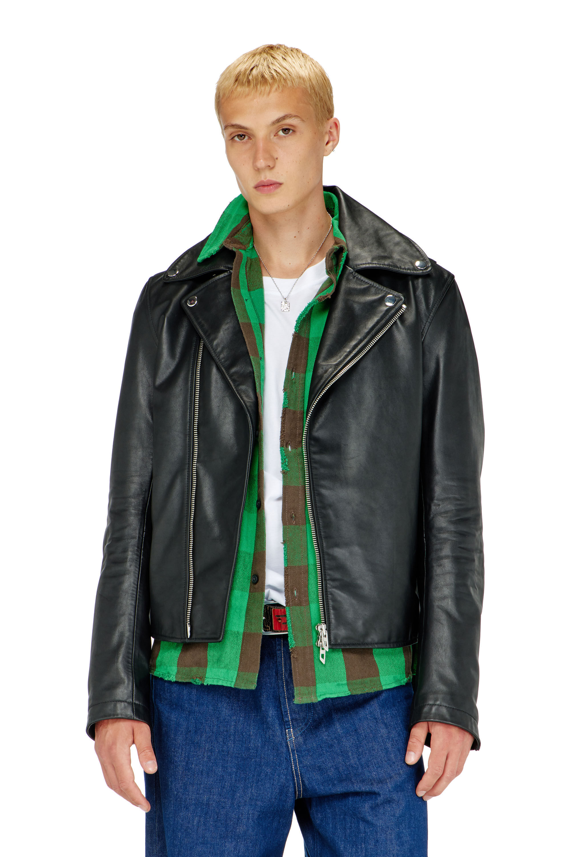 Diesel - L-EO-WRD, Giacca biker in pelle cerata Uomo in Nero - 3