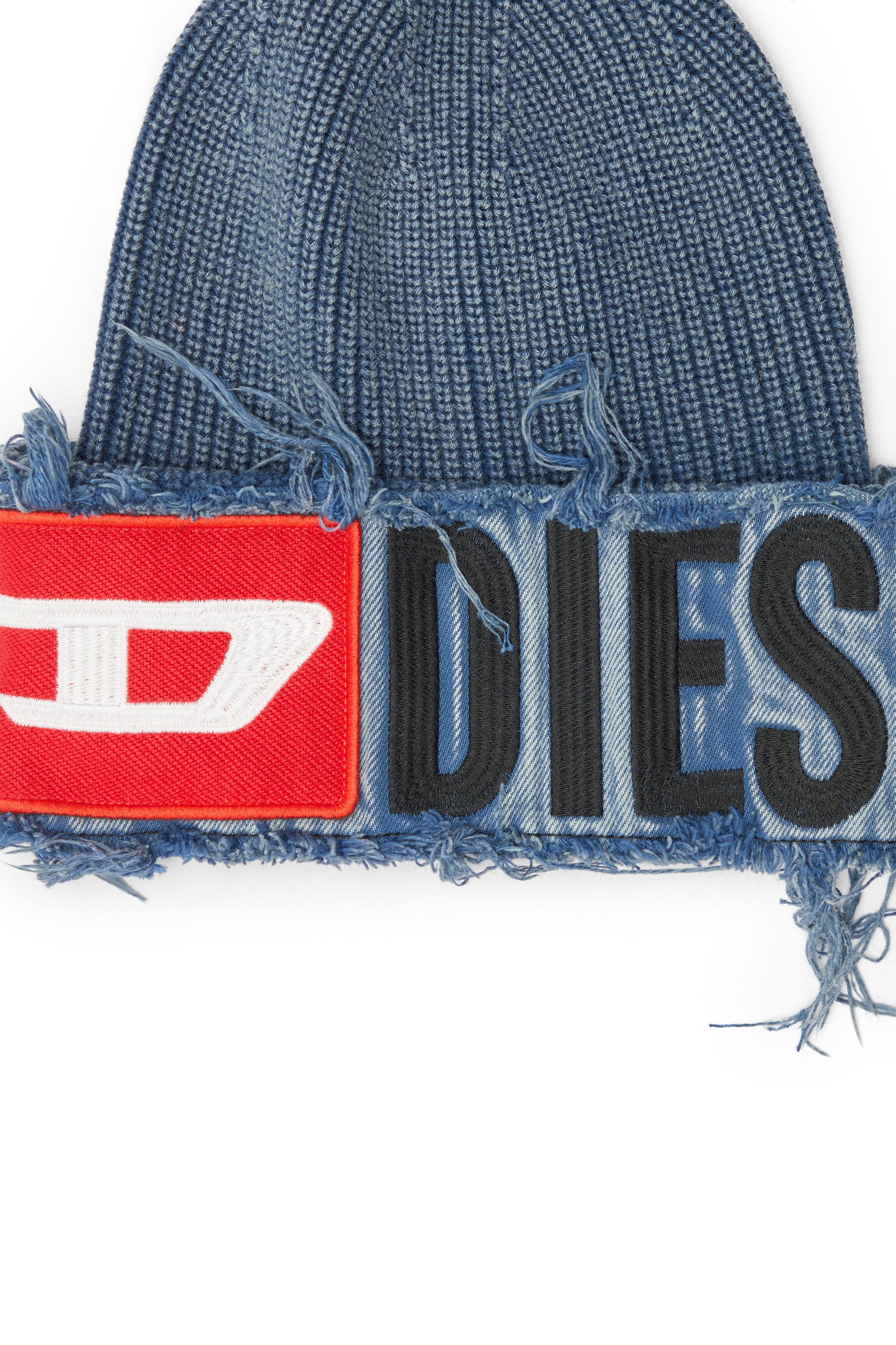 Diesel - K-FROK, Beanie effetto denim con patch Unisex in Blu - 3