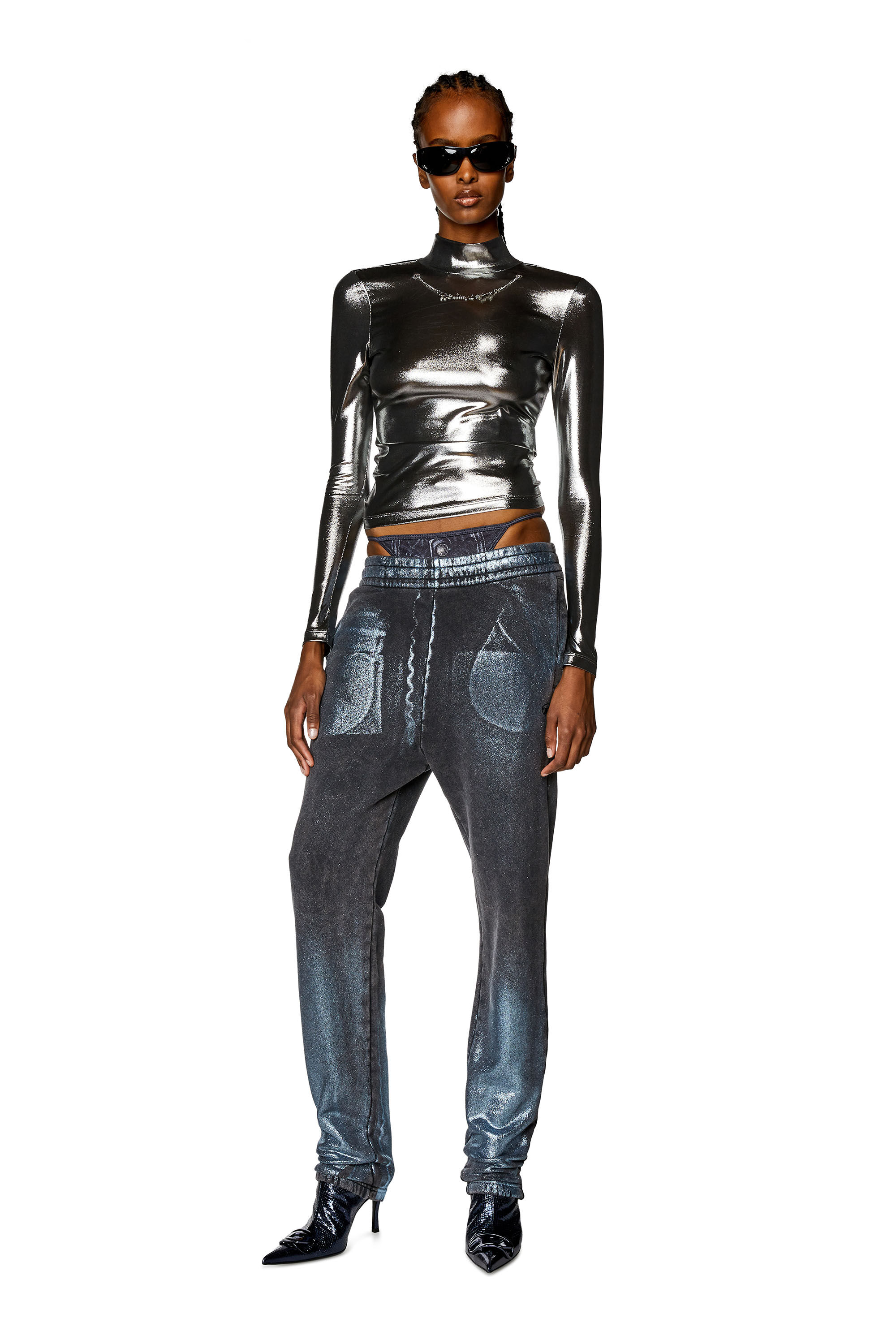 Diesel - T-META, Top metallico con catena Donna in Nero - 1