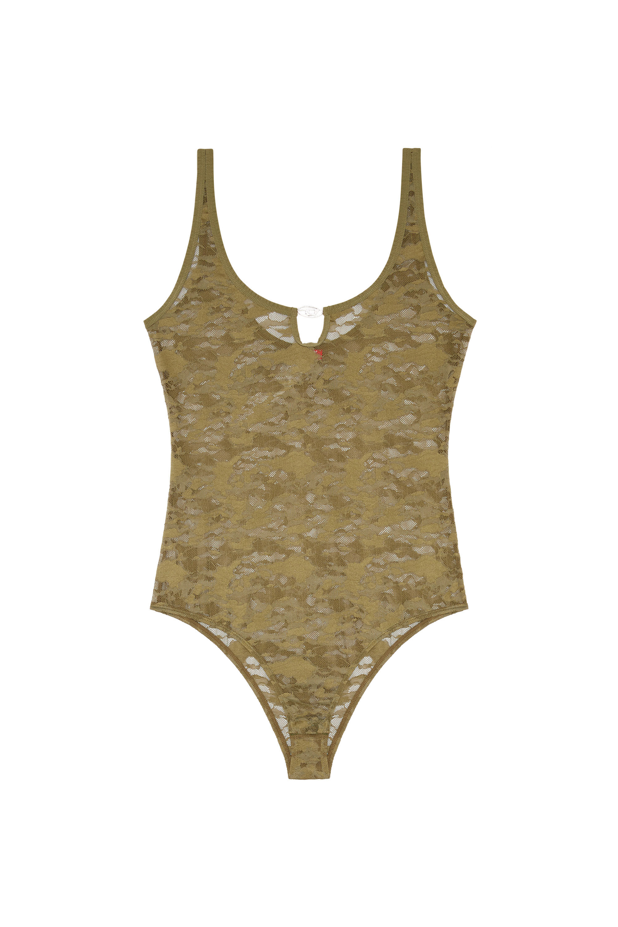 Diesel - UFBY-D-OVAL-LACE-BODYSUIT, Body in pizzo camouflage con placca Oval D Donna in Verde - 2