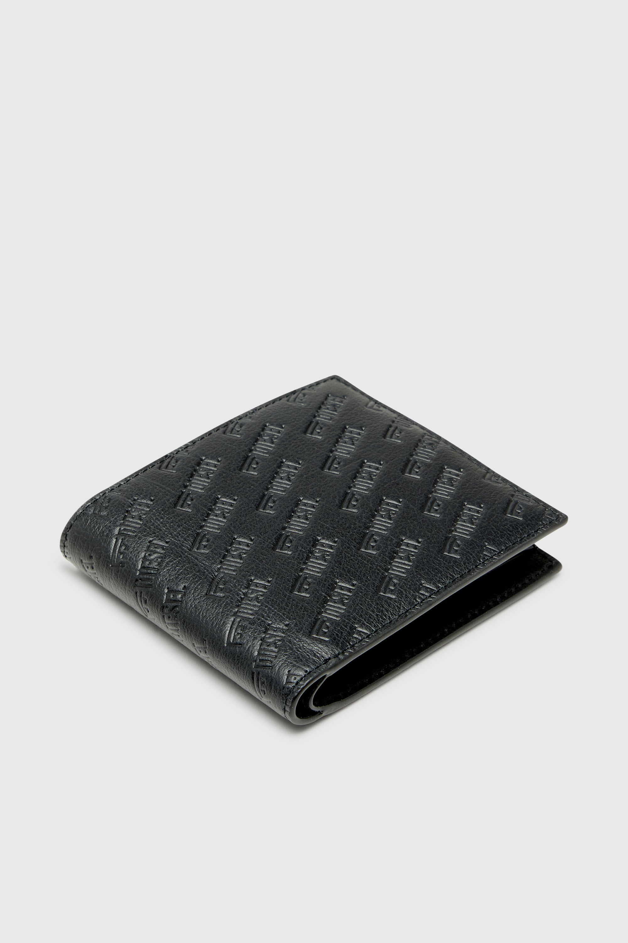 Diesel - MONOGRAM BI-FOLD COIN S 3D, Portafoglio in pelle a due ante con logo all-over embossato Uomo in Nero - 4