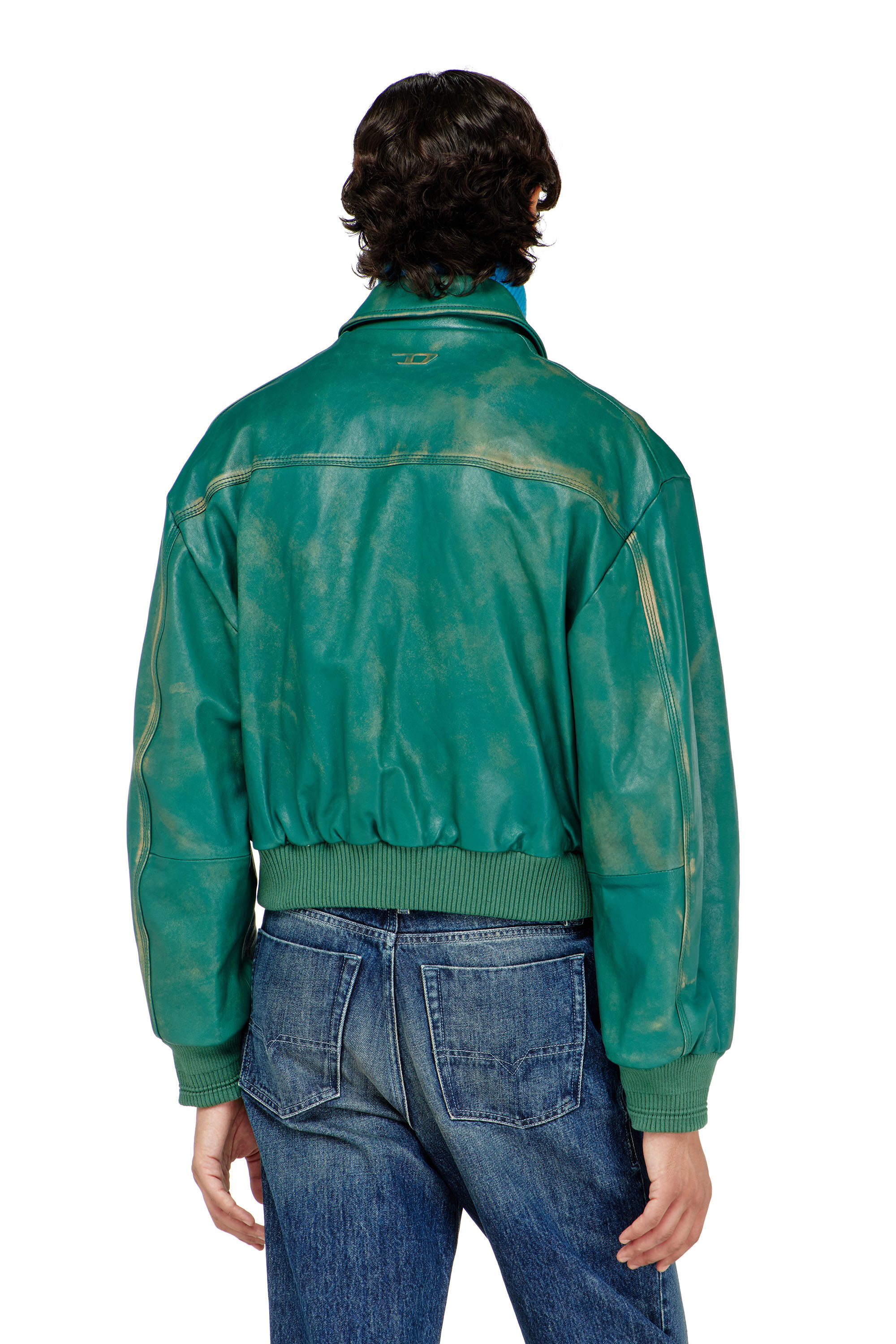 Diesel - L-UMAN, Giacca aviator in pelle lavorata Uomo in Verde - 4