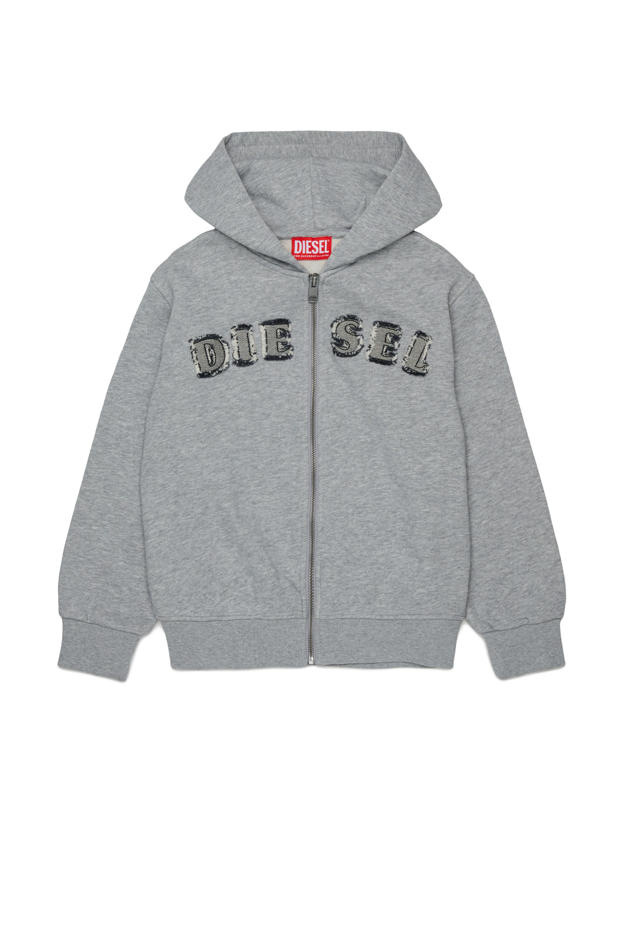 Diesel - SJEANSHOOD OVER, Felpa con zip e lettere logo sfrangiate Uomo in Grigio - 1