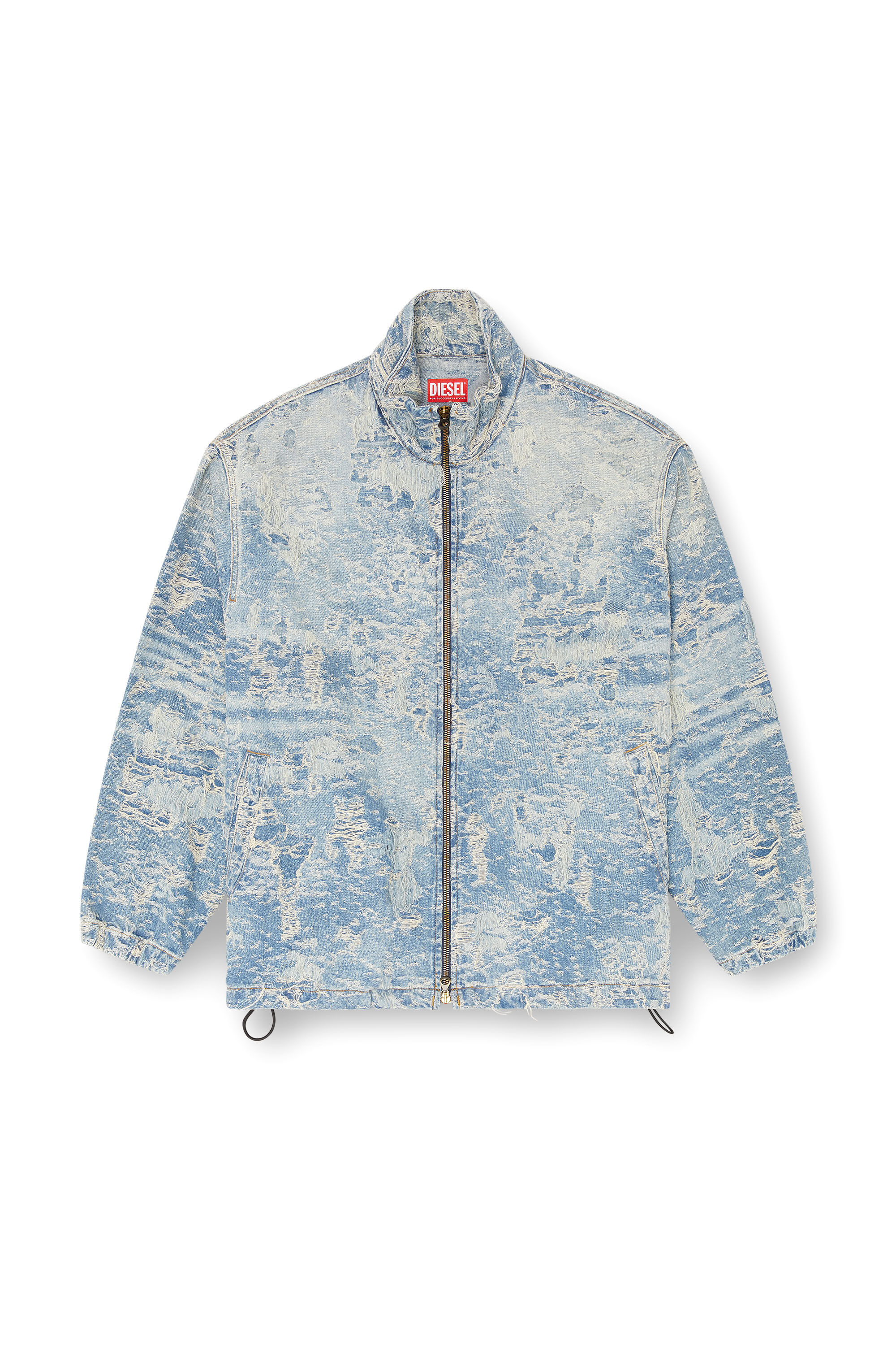 Diesel - D-KRAP-FSF, Giacca con zip in denim jacquard effetto dirty Unisex in Blu - 2