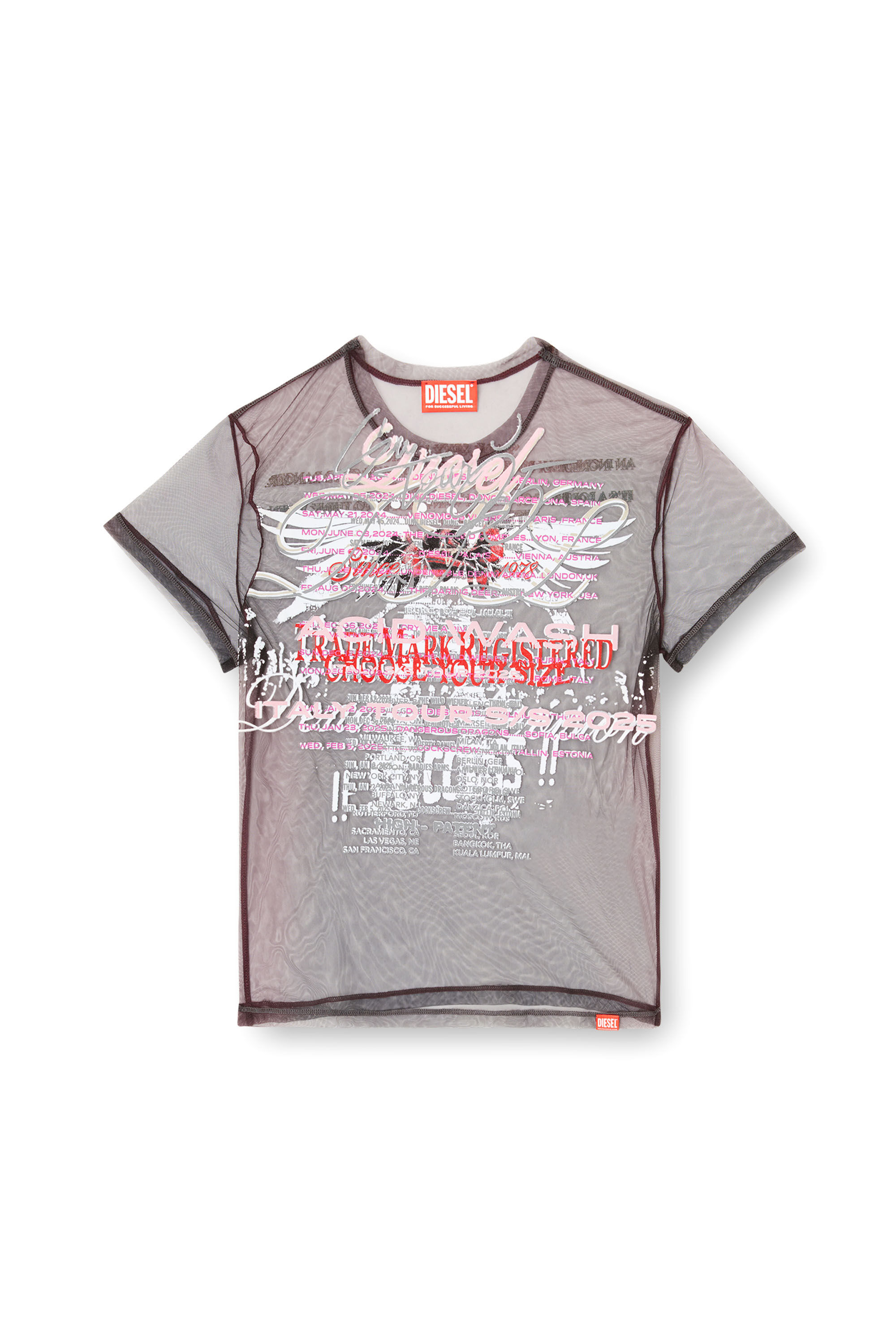 Diesel - T-YRAC, Top semitrasparente con stampa DJ Donna in Nero - 2