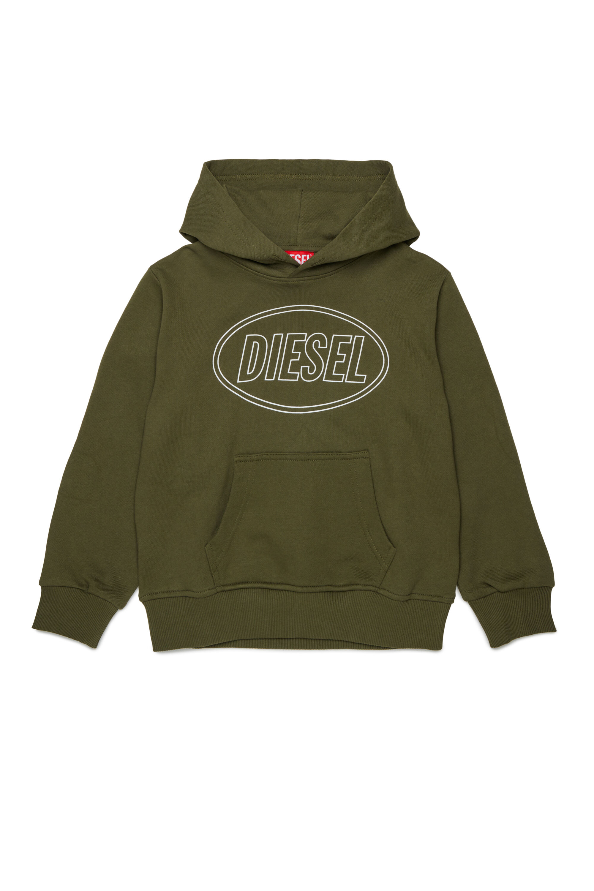 Diesel - SCIRCLEHOOD OVER, Felpa con stampa del logo Diesel Uomo in Verde - 1