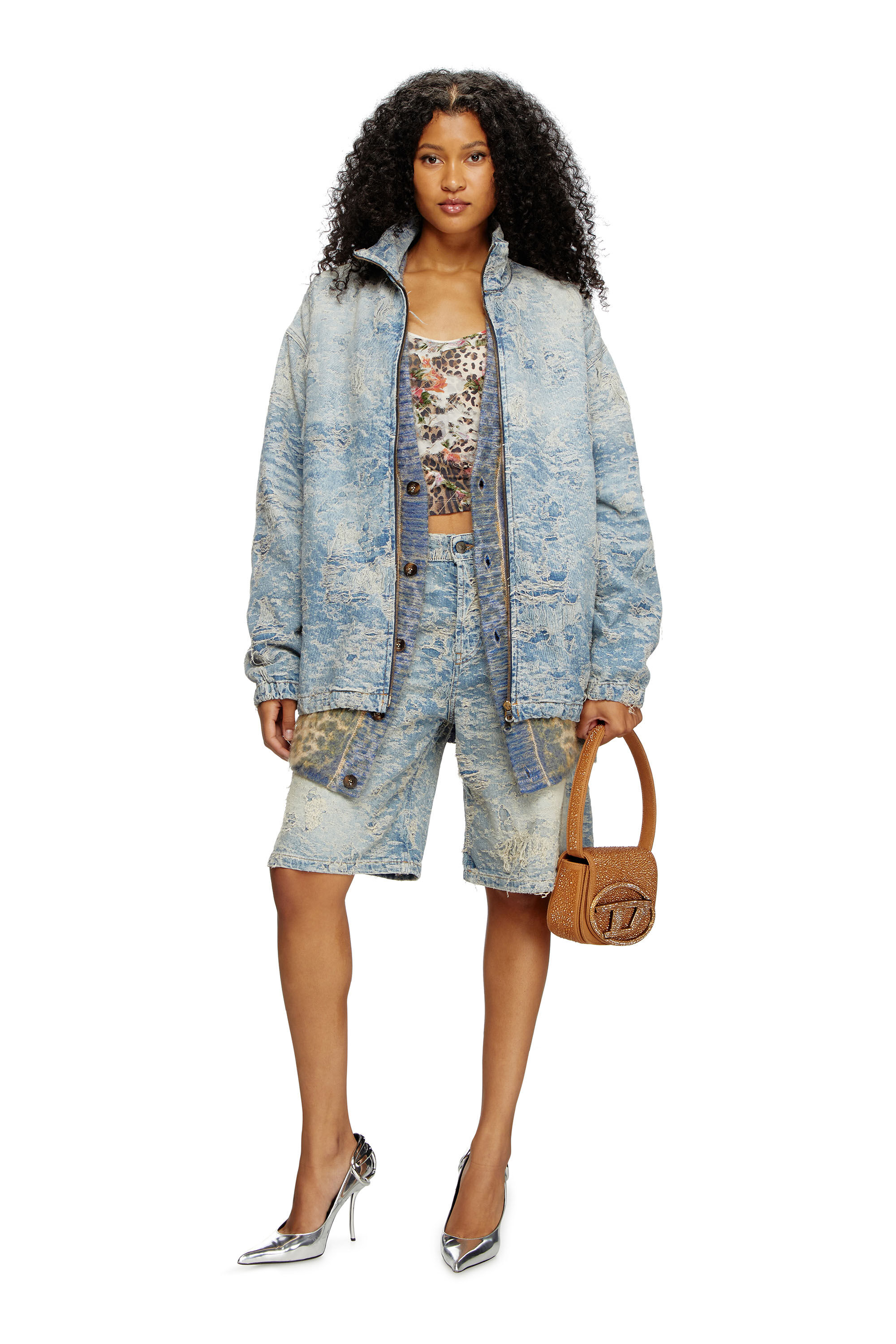 Diesel - DE-SIRE-SHORT-FSF, Short in denim jacquard effetto dirty Donna in Blu - 1