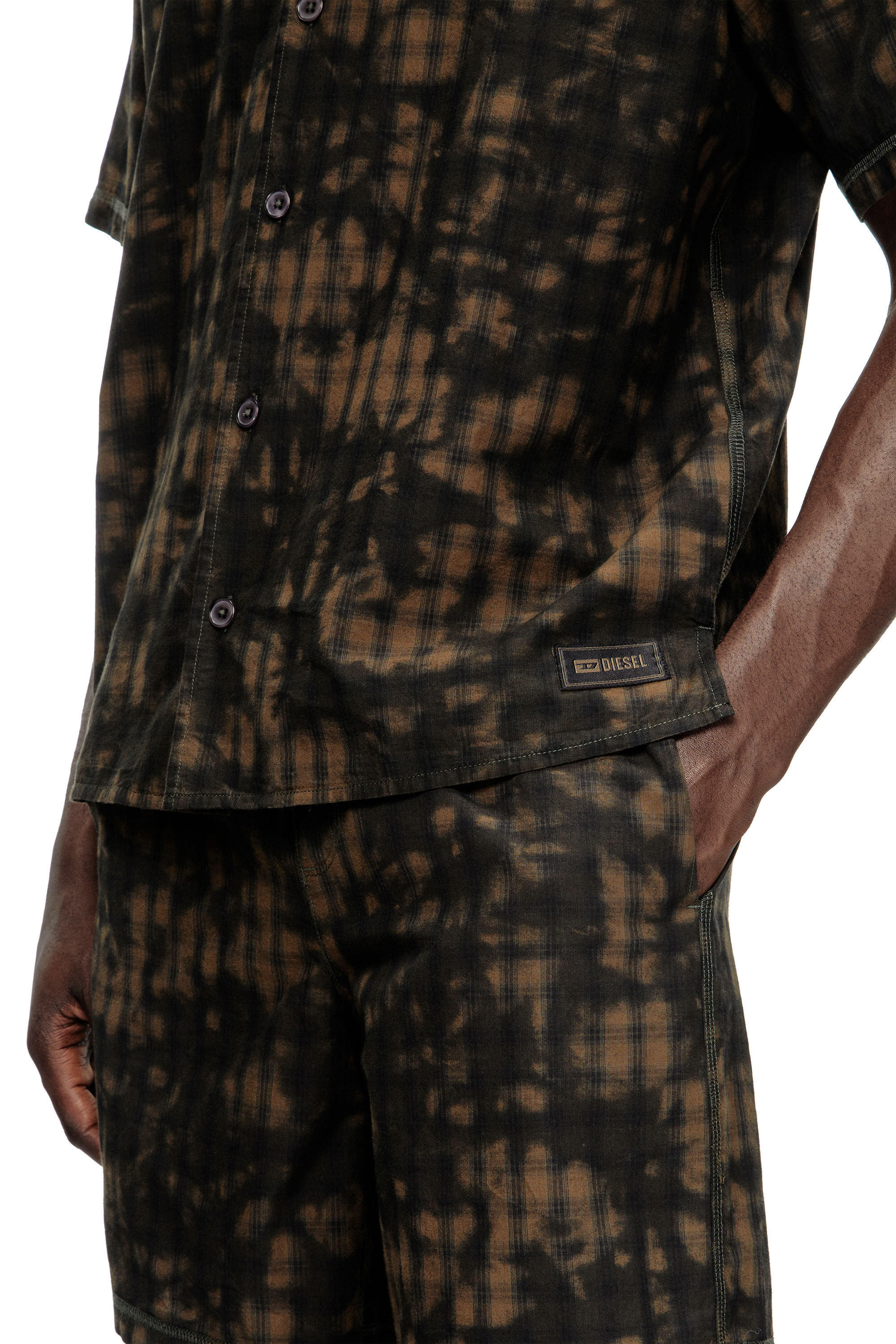 Diesel - SET-HORIEN-UTLT, Pigiama corto con in cotone check sfumato Uomo in Verde - 5