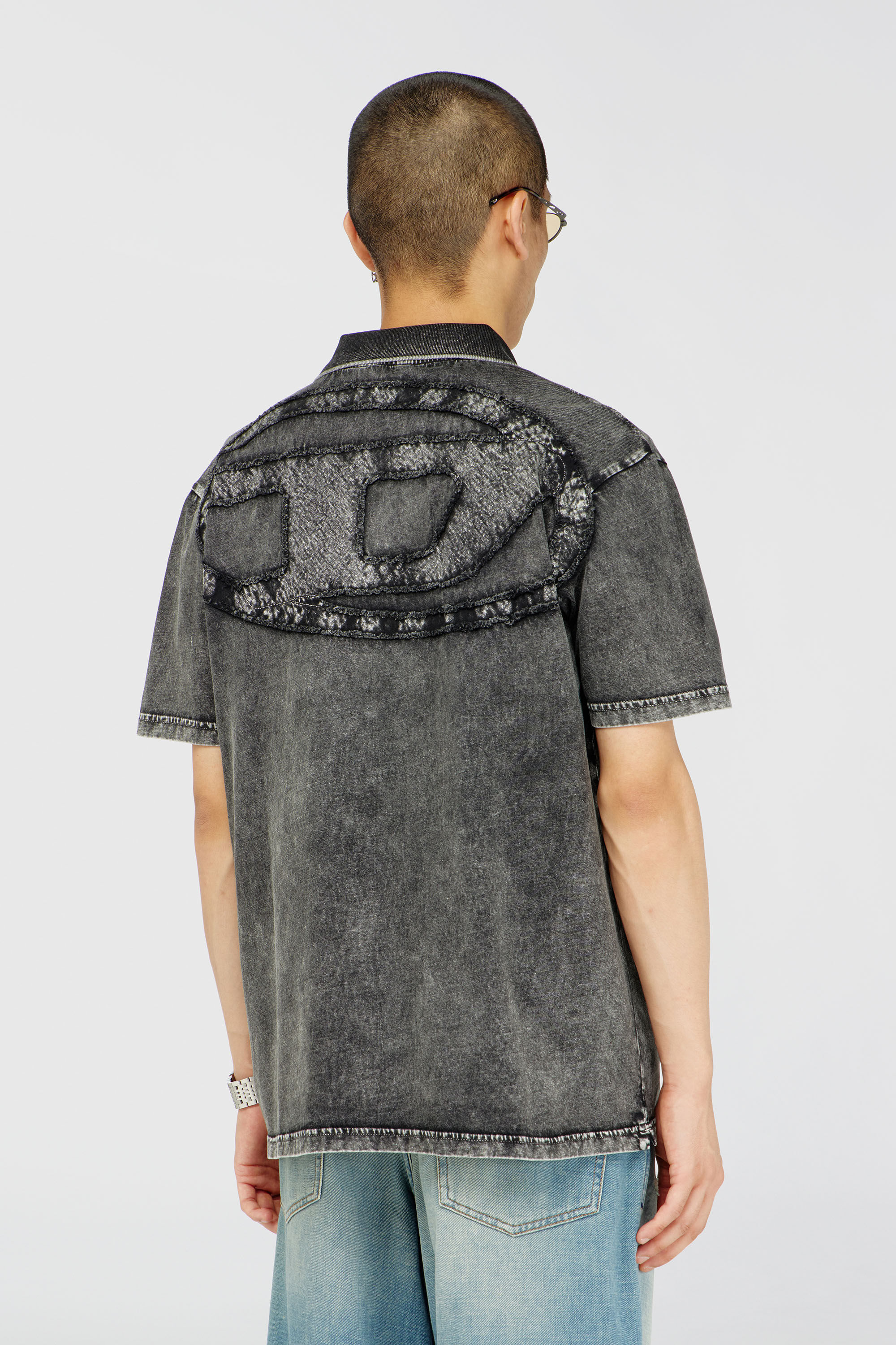 Diesel - T-REJUST-NC-DEN, Polo in jersey effetto denim Uomo in Grigio - 4