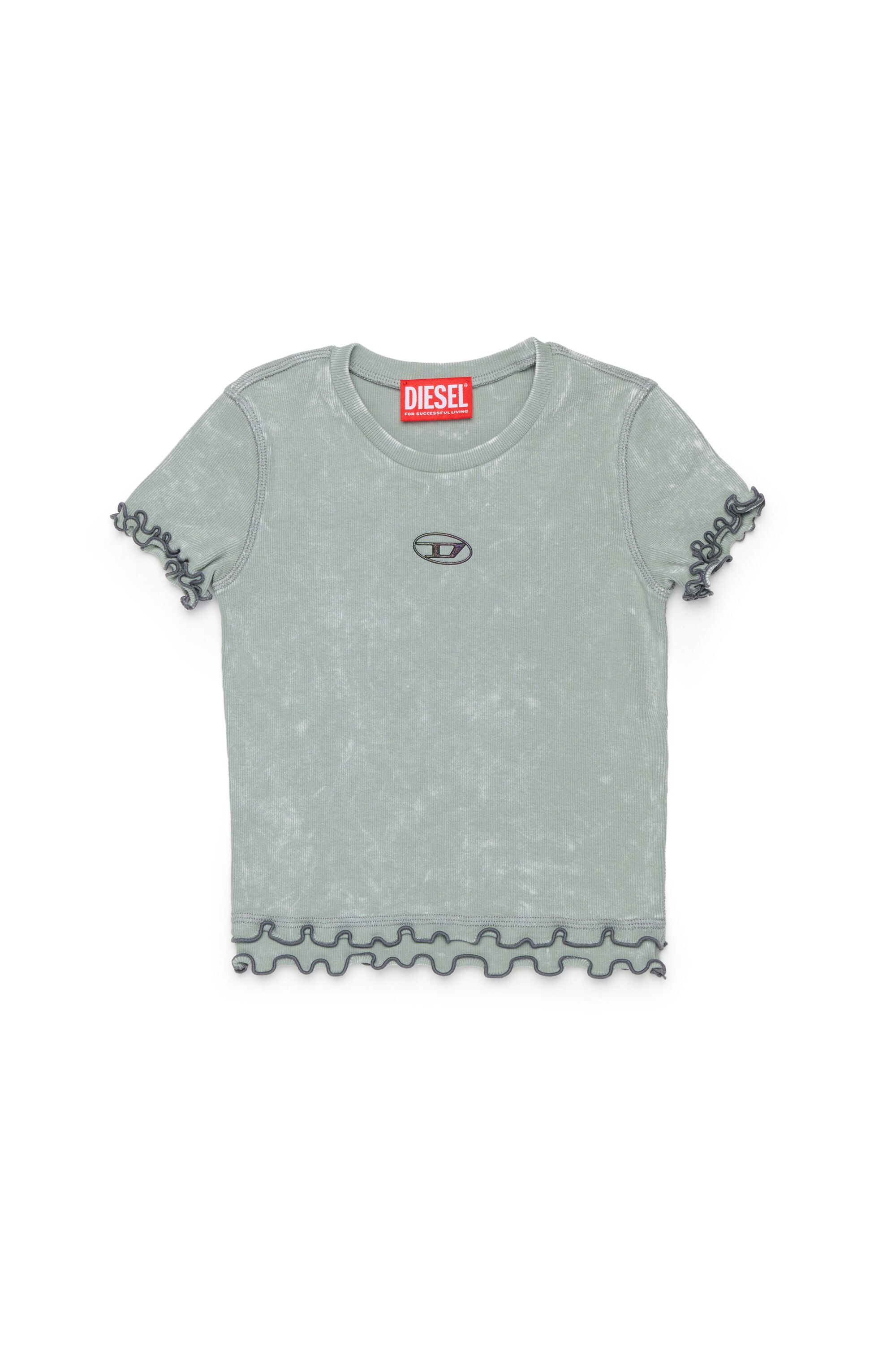 Diesel - TAILIA, Woman's Ribbed T-shirt with frills in Grey - 1