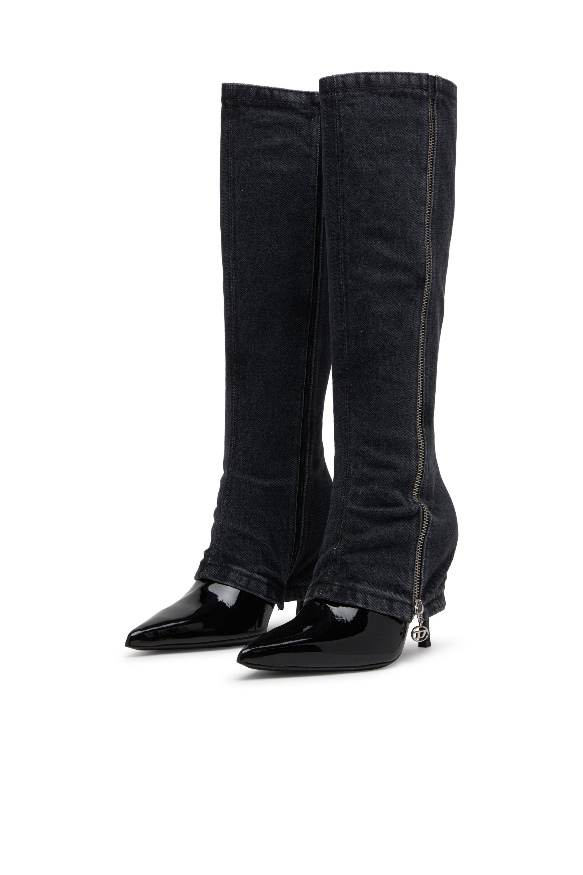 Diesel - D-VENUS TWISTED BOOT, D-Venus-Stivali al ginocchio con effetto trompe l'oeil Donna in Nero - 7