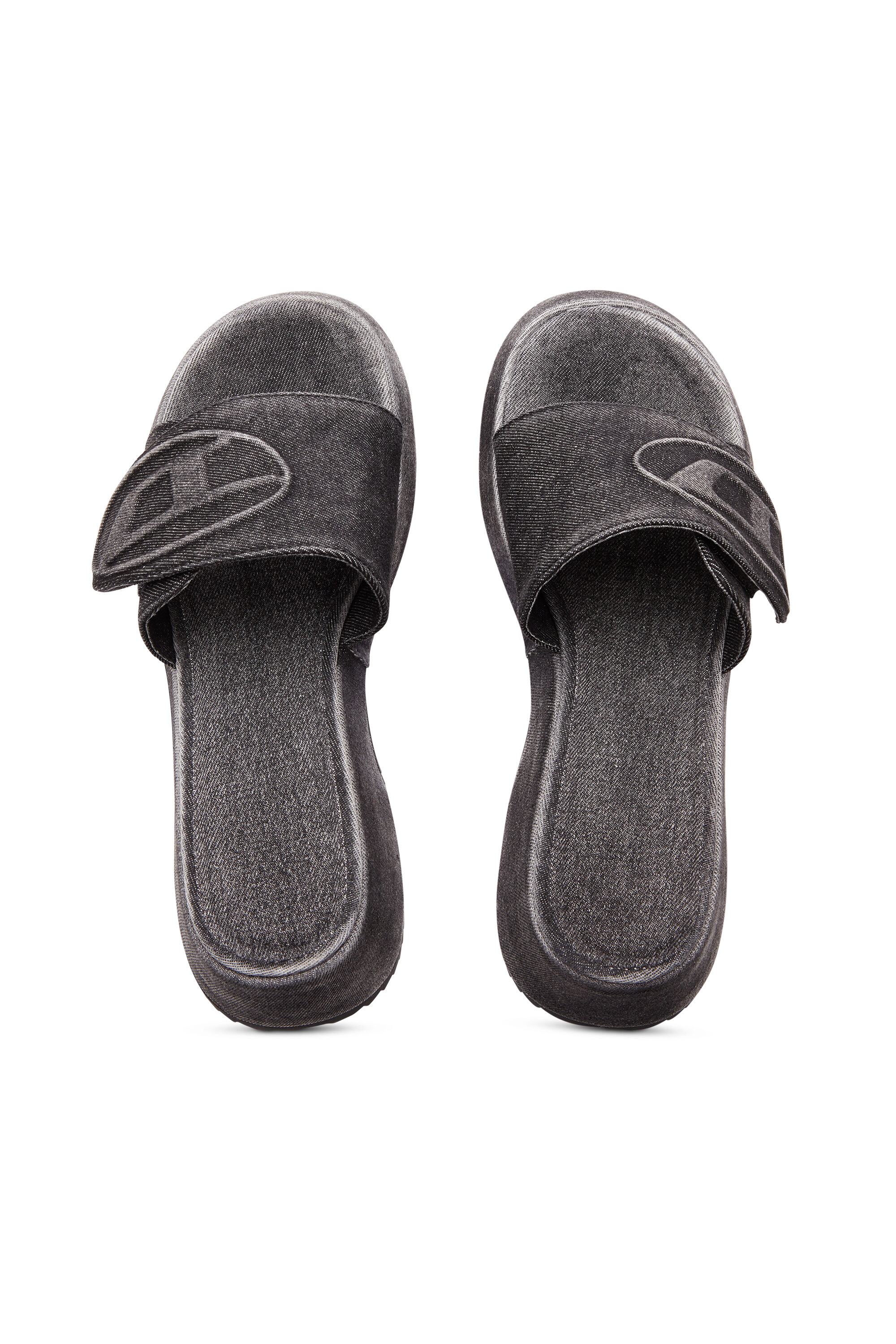 Diesel - SA-OVAL D PF W, Sa-Oval D-Slide in denim con fascia Oval D Donna in Nero - 4