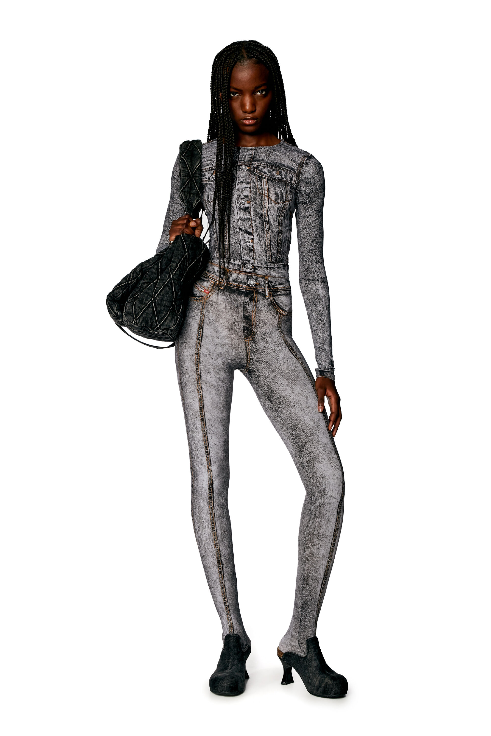 Diesel - P-KOLL-N1, Calze in nylon stretch con stampa denim Donna in Multicolor - 1