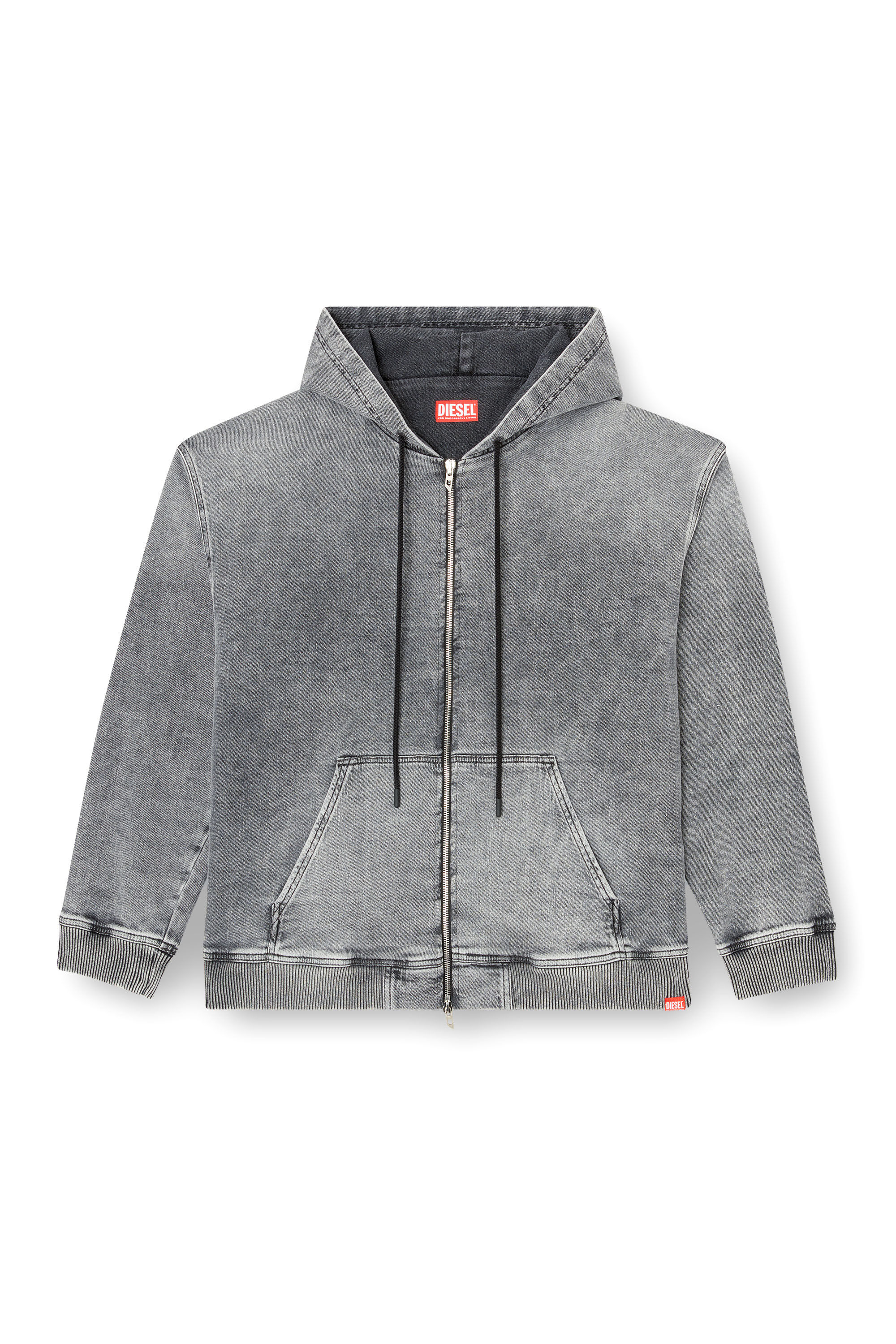 Diesel - HS D-GIRI-S TRACK, Hoodie con zip in Track Denim marmorizzato Unisex in Grigio - 2