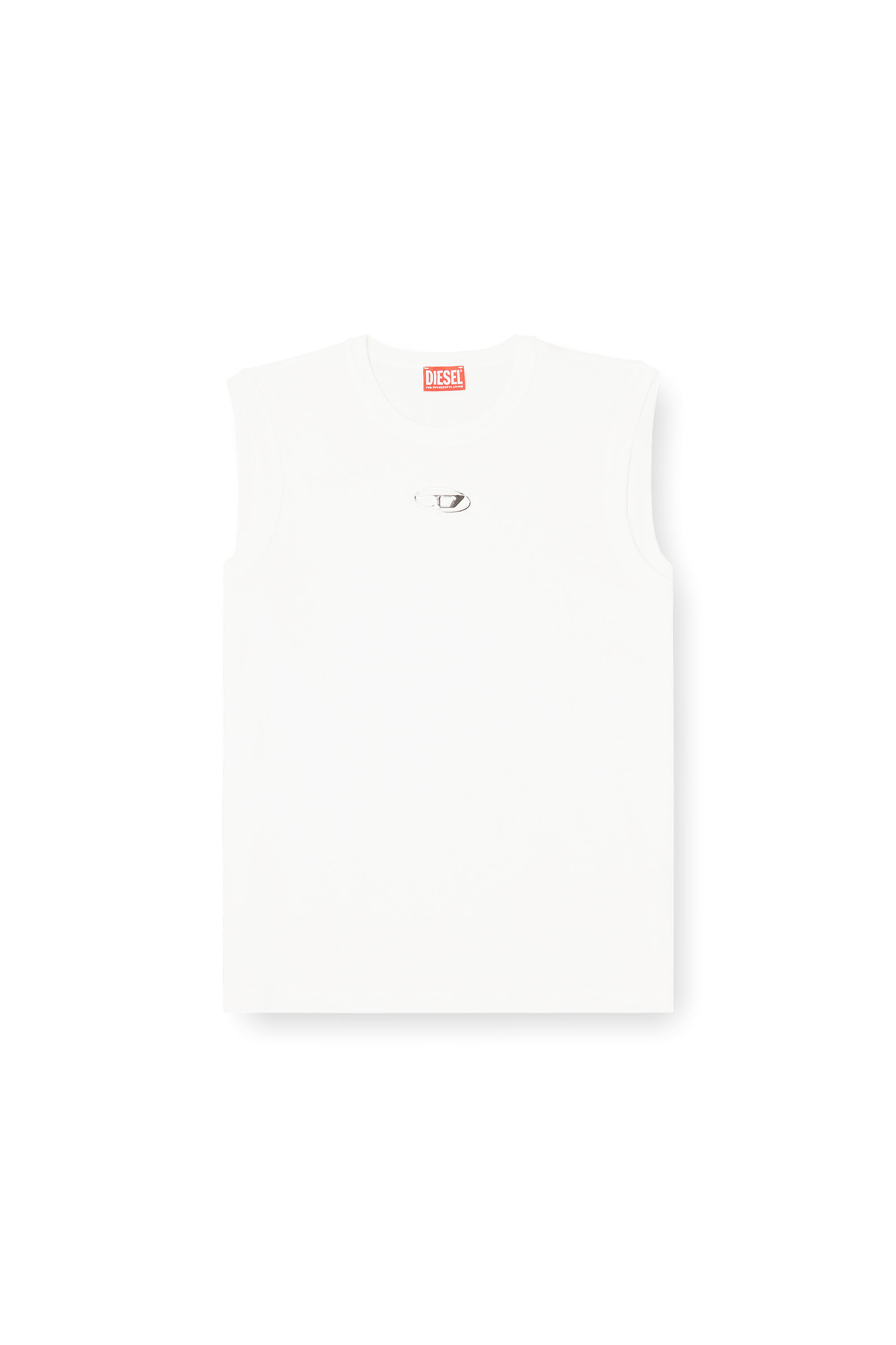 Diesel - T-BISCO-IOD, Top in cotone senza maniche con Oval D metallizzata Uomo in Bianco - 2