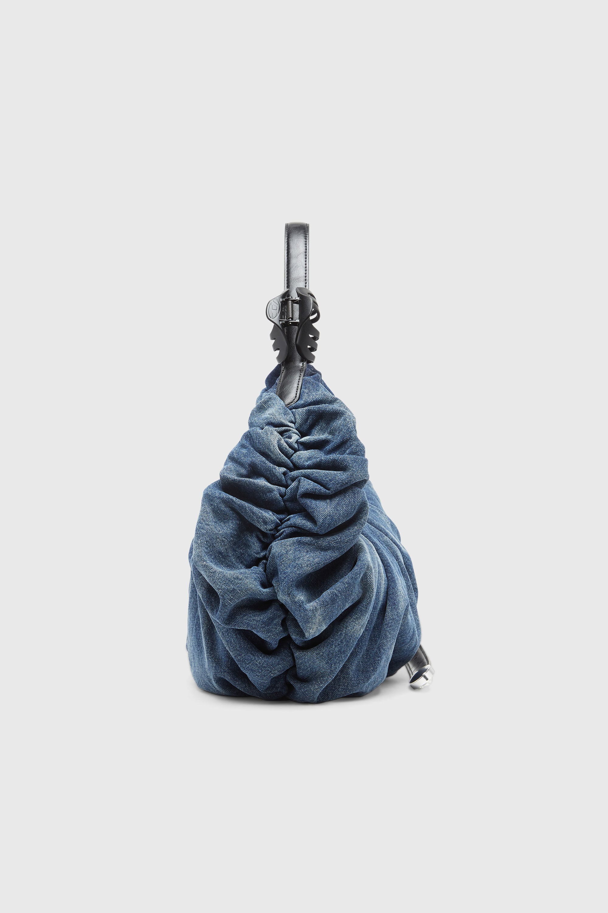 Diesel - GRAB-D HOBO L, Woman's Grab-D-Large scrunched hobo bag in treated denim in Medium blue - 4