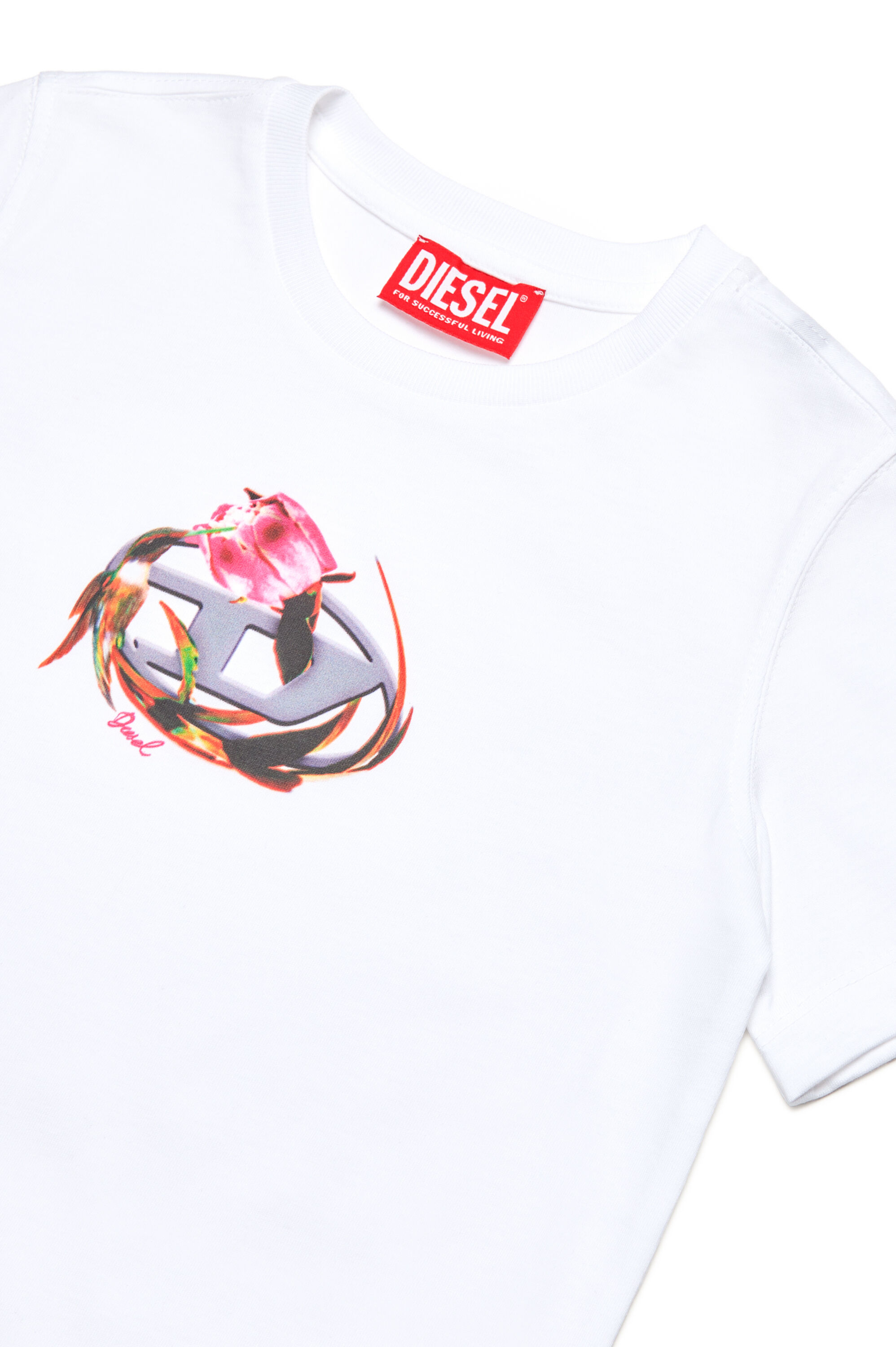 Diesel - TREGL5, T-shirt con logo Oval D con fiore Donna in Bianco - 3