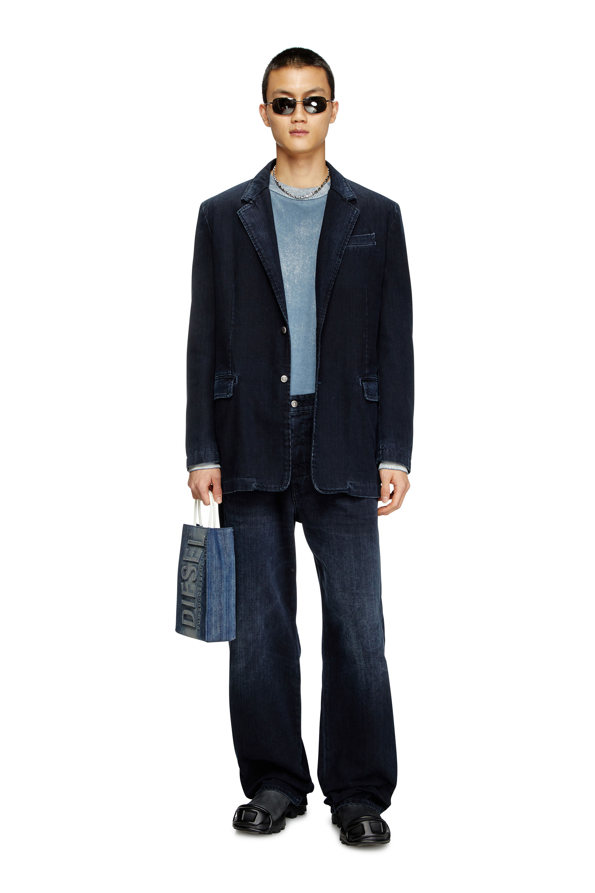 Diesel - K-LARENCE-B, Maglia in cotone stampata al contrario Uomo in Blu - 1