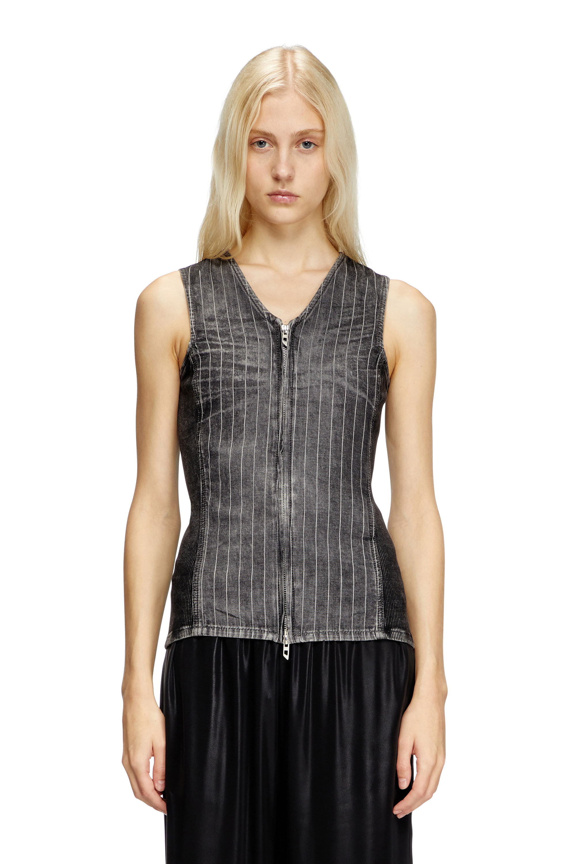 Diesel - DE-NESSI-S, Top con zip in denim e velluto a coste Donna in Multicolor - 3