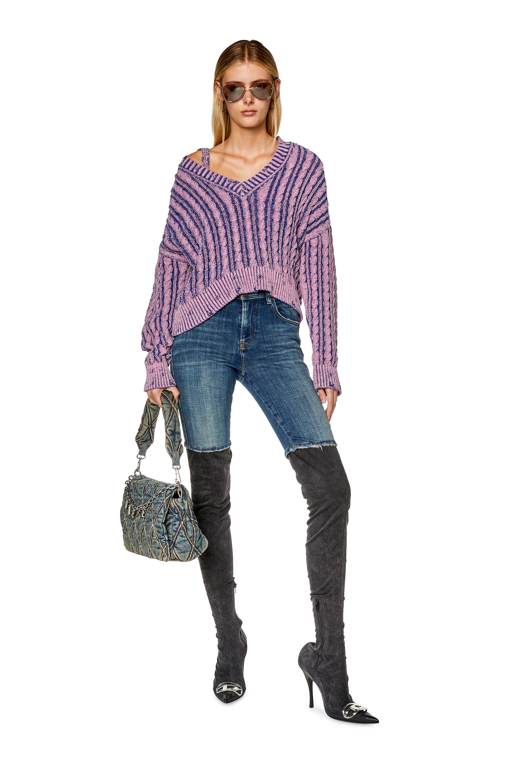 Diesel - M-OXIA, Maglione in cotone bicolore Donna in Viola - 1