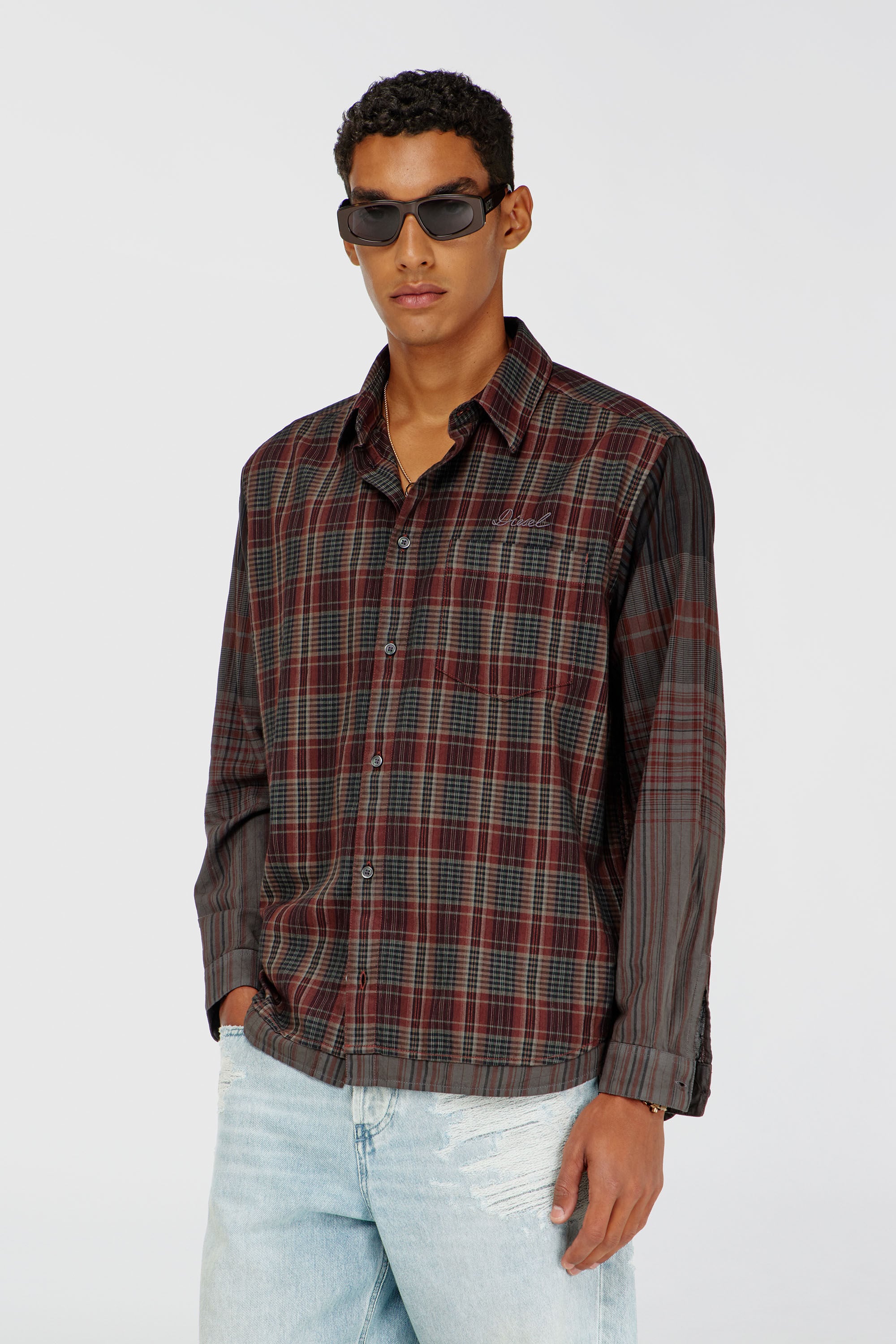 Diesel - S-TEN, Camicia in flanella a quadri metallizzati Uomo in Multicolor - 3